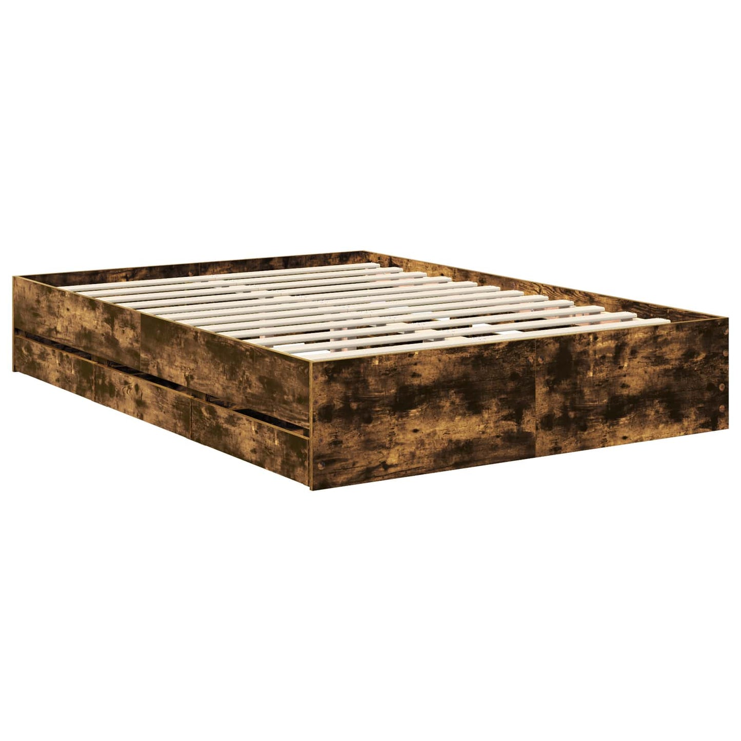 Bed Frame with Drawer Smoked Oak 140 x 190 cm Engineered Wood