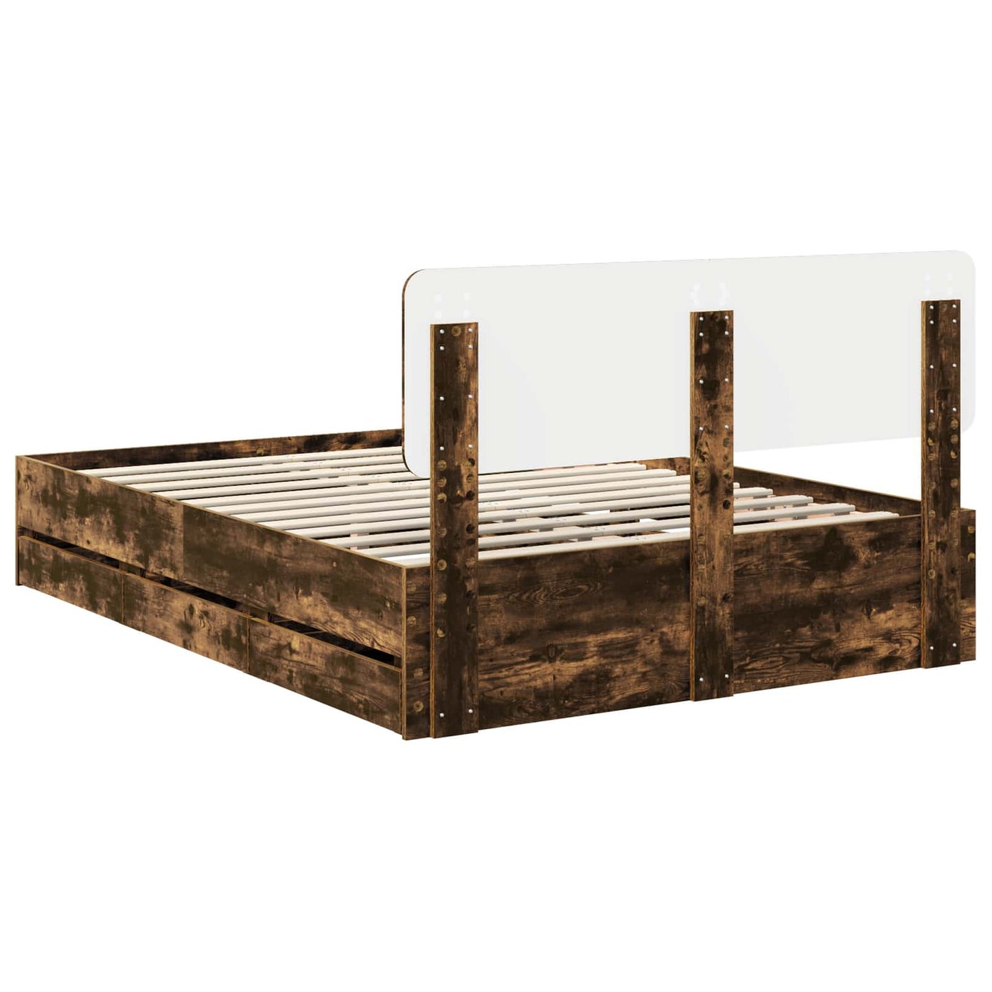 Bed Frame with Drawer Smoked Oak 140 x 190 cm Engineered Wood