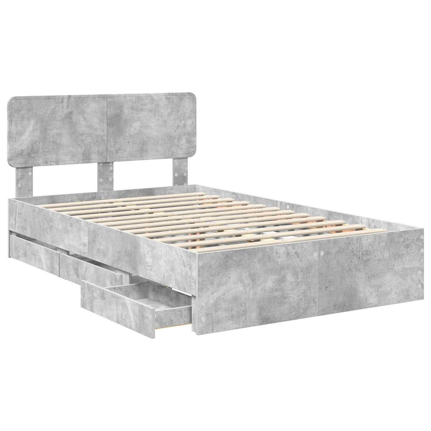 Bed Frame Concrete Grey 135 x 190 cm Engineered Wood