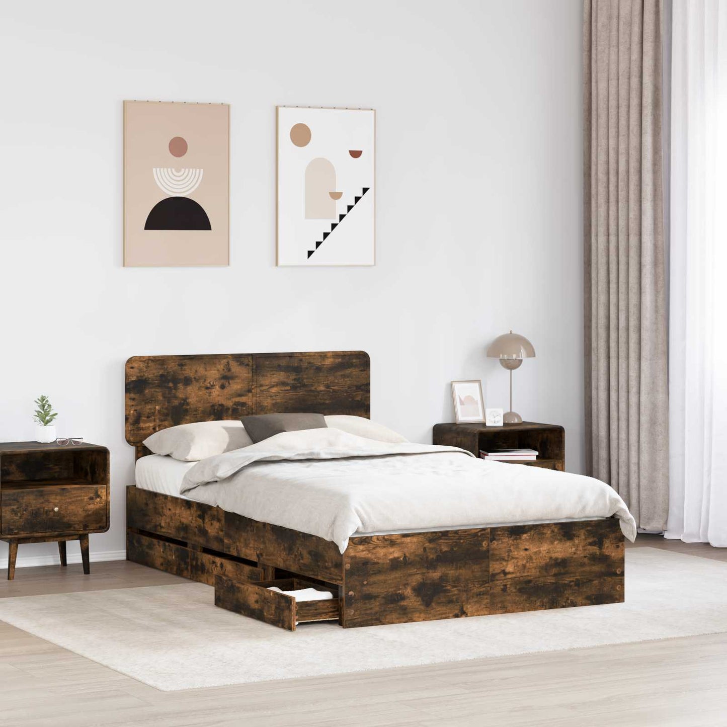 Bed Frame with Drawer Smoked Oak 120 x 200 cm Engineered Wood