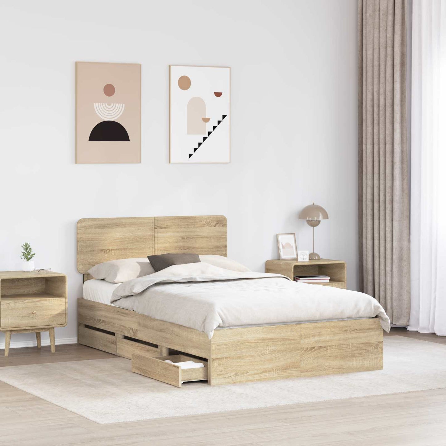 Bed Frame with Drawer Sonoma Oak 120 x 190 cm Engineered Wood