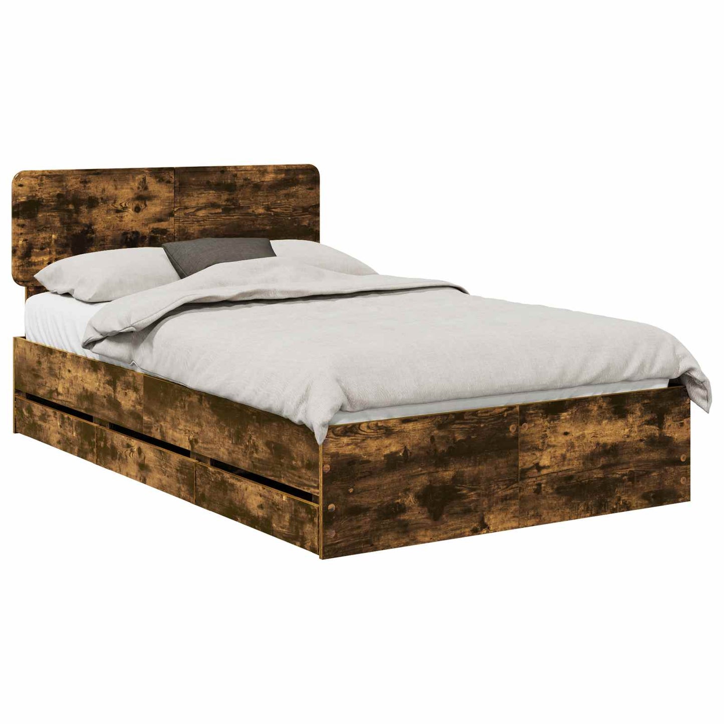 Bed Frame with Drawer Smoked Oak 120 x 190 cm Engineered Wood