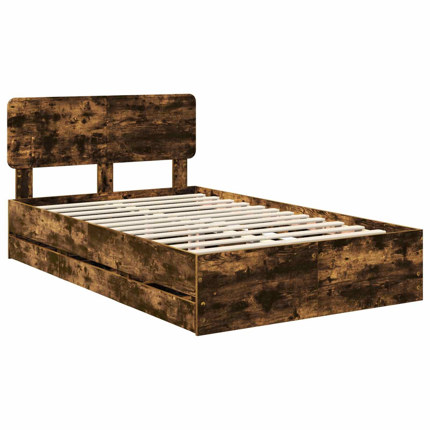 Bed Frame with Drawer Smoked Oak 120 x 190 cm Engineered Wood