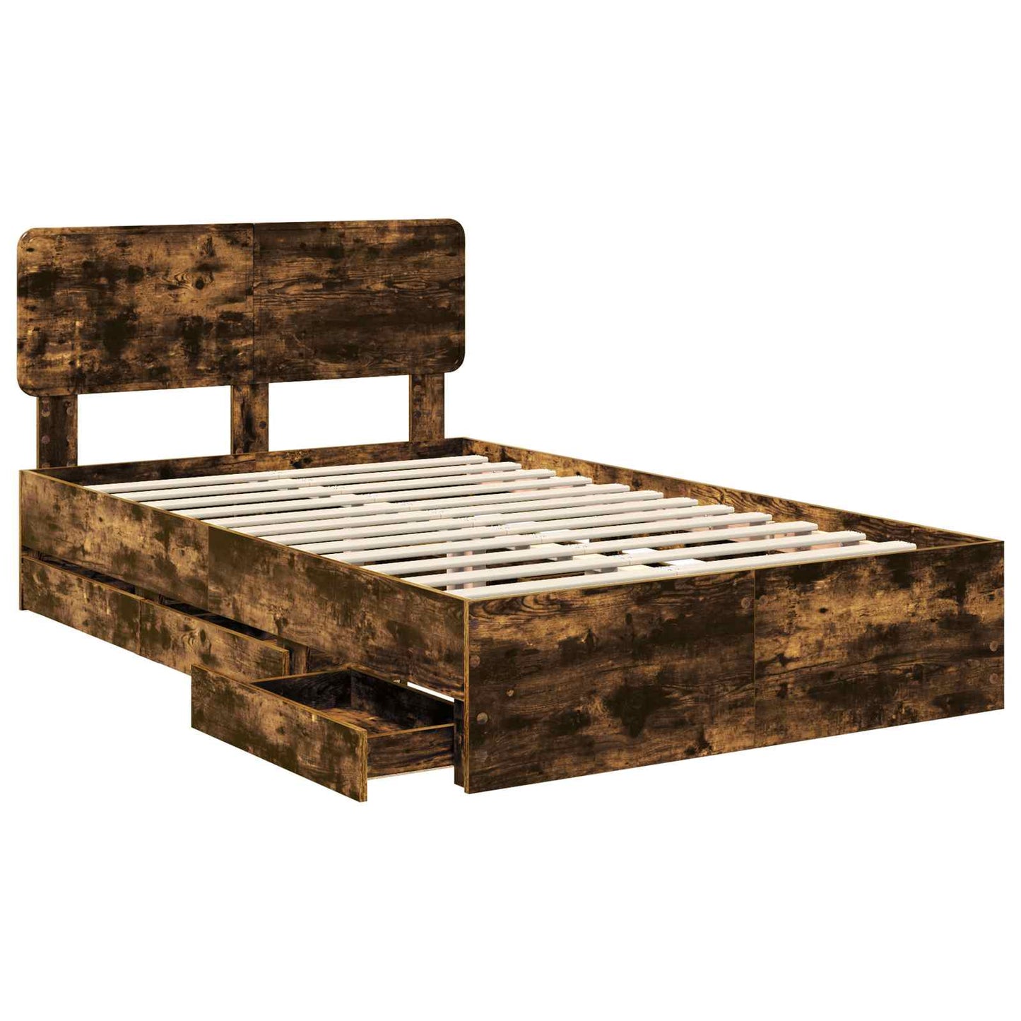 Bed Frame with Drawer Smoked Oak 120 x 190 cm Engineered Wood