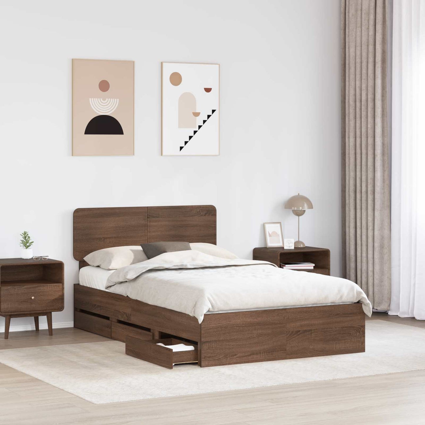 Bed Frame with Drawer Brown Oak 120 x 190 cm Engineered Wood