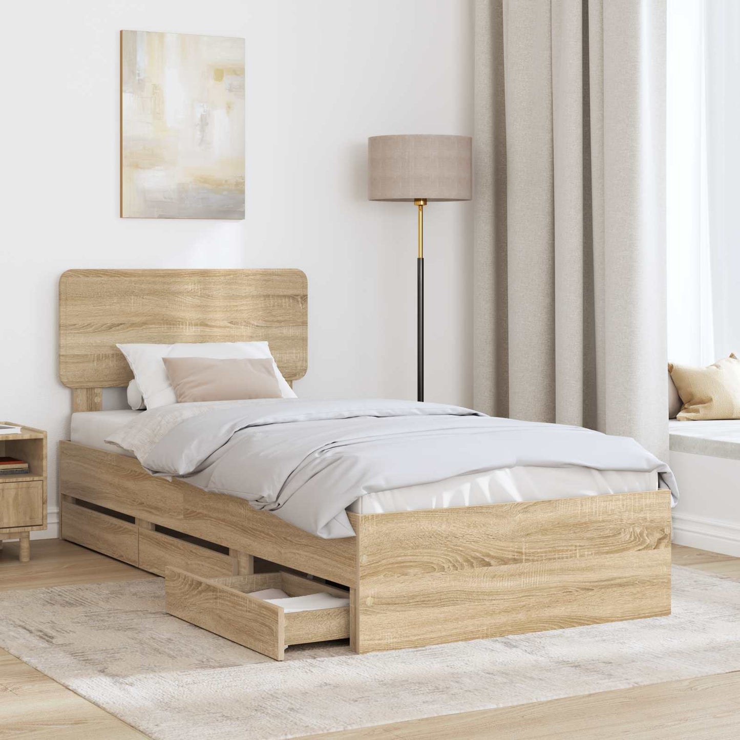 Bed Frame with Drawer Sonoma Oak 100 x 200 cm Engineered Wood