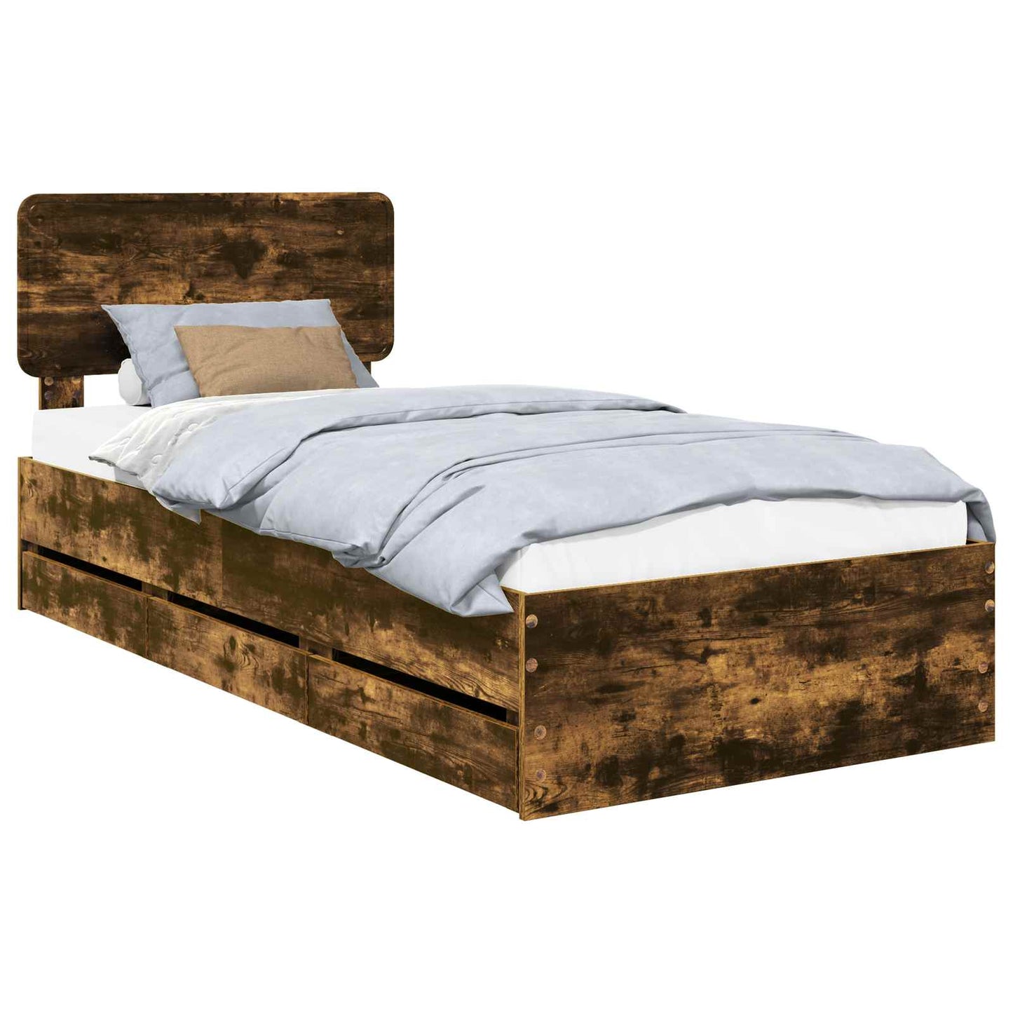 Bed Frame with Drawer Smoked Oak 100 x 200 cm Engineered Wood
