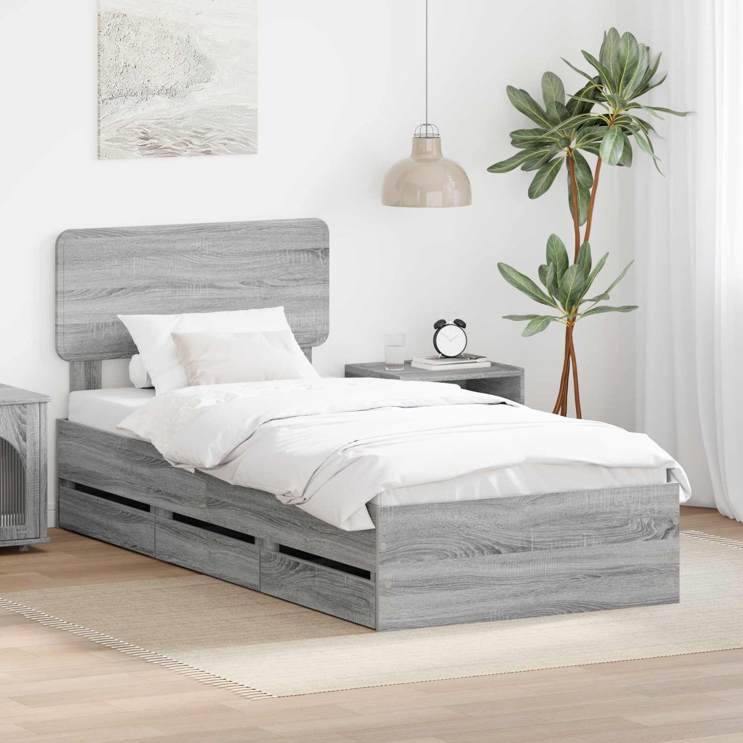 Bed Frame with Drawer Grey Sonoma 100 x 200 cm Engineered Wood