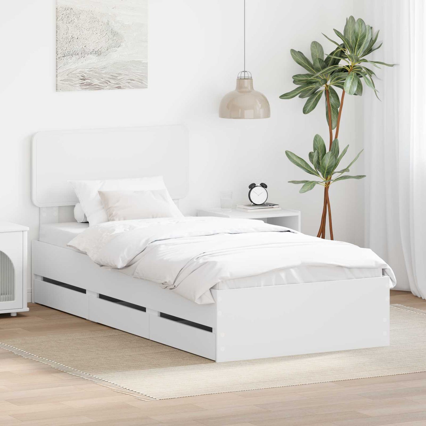 Bed Frame with Drawer White 90 x 200 cm Engineered Wood