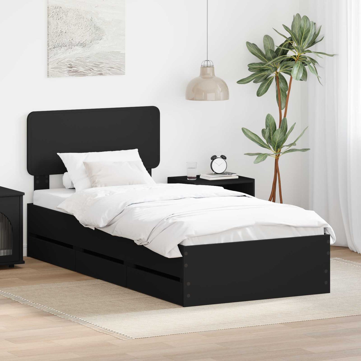 Bed Frame with Drawer Black 90 x 200 cm Engineered Wood