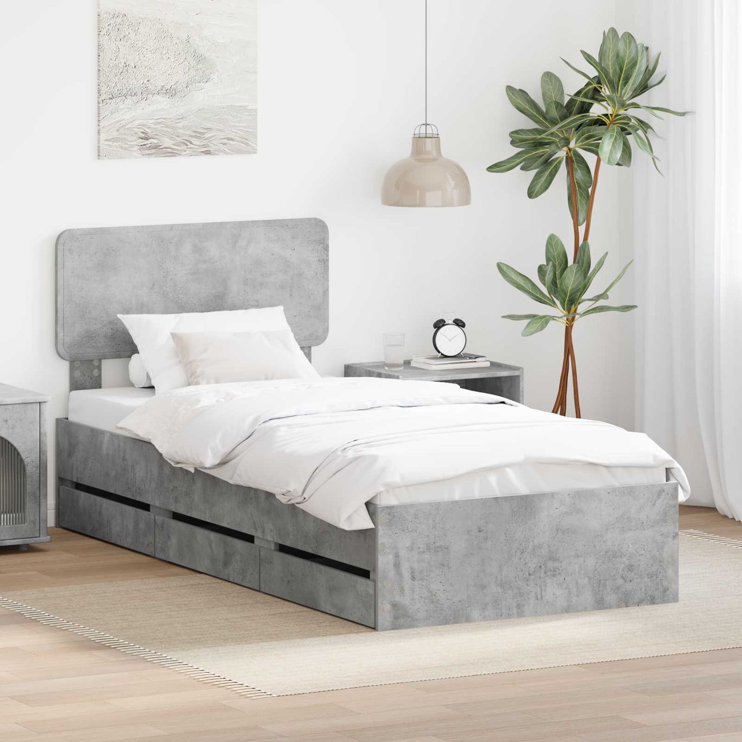 Bed Frame with Drawer Concrete Grey 90 x 200 cm Engineered Wood