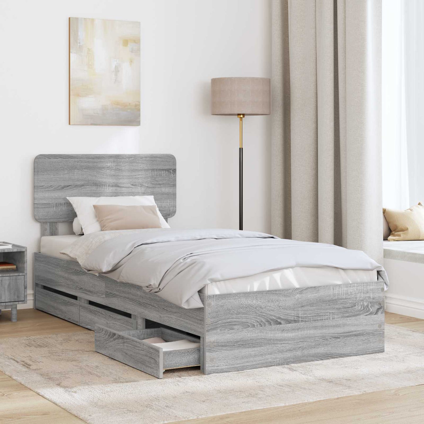 Bed Frame with Drawer Grey Sonoma 90 x 200 cm Engineered Wood