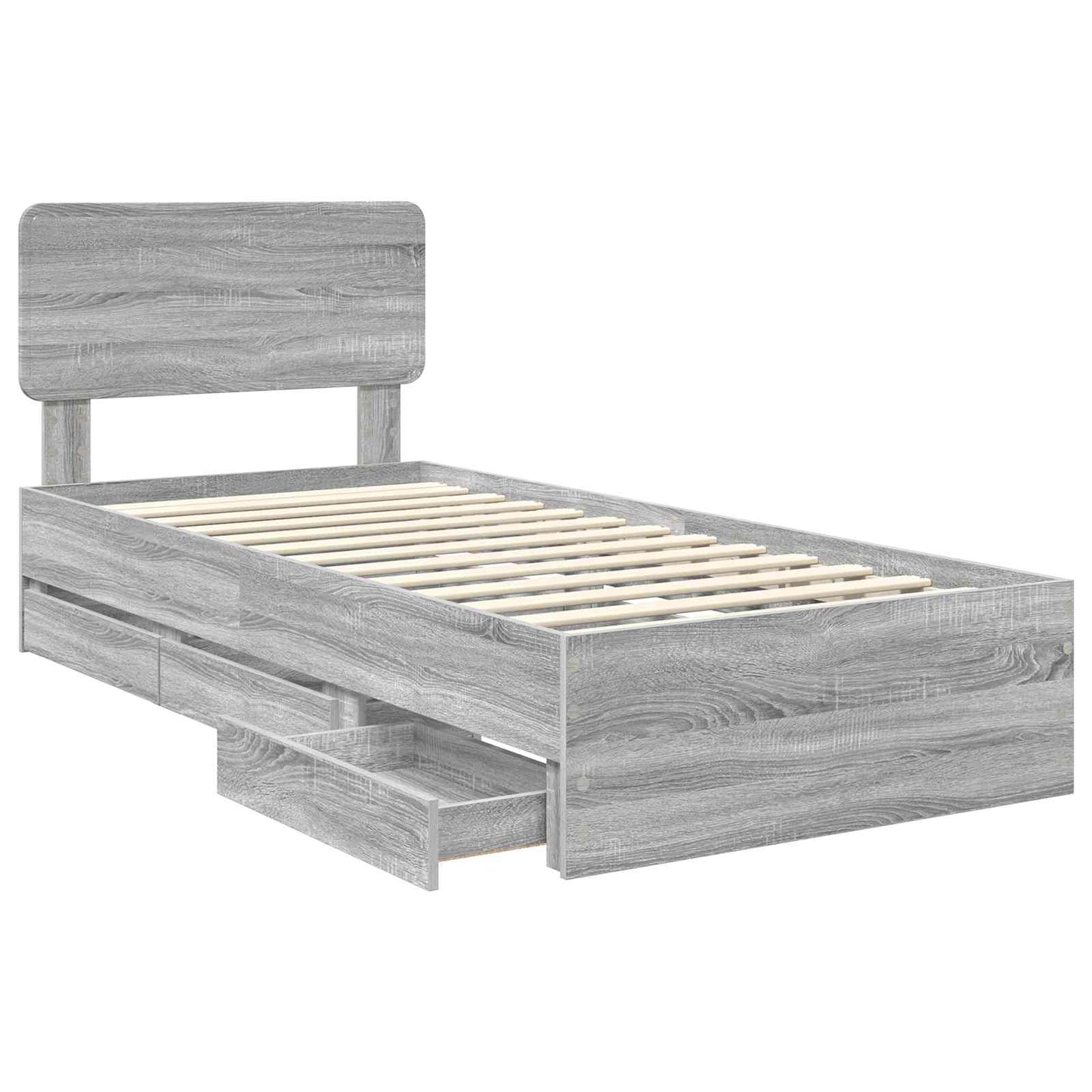 Bed Frame with Drawer Grey Sonoma 90 x 200 cm Engineered Wood