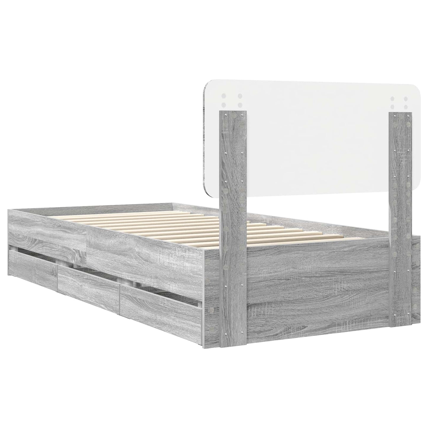 Bed Frame with Drawer Grey Sonoma 90 x 200 cm Engineered Wood