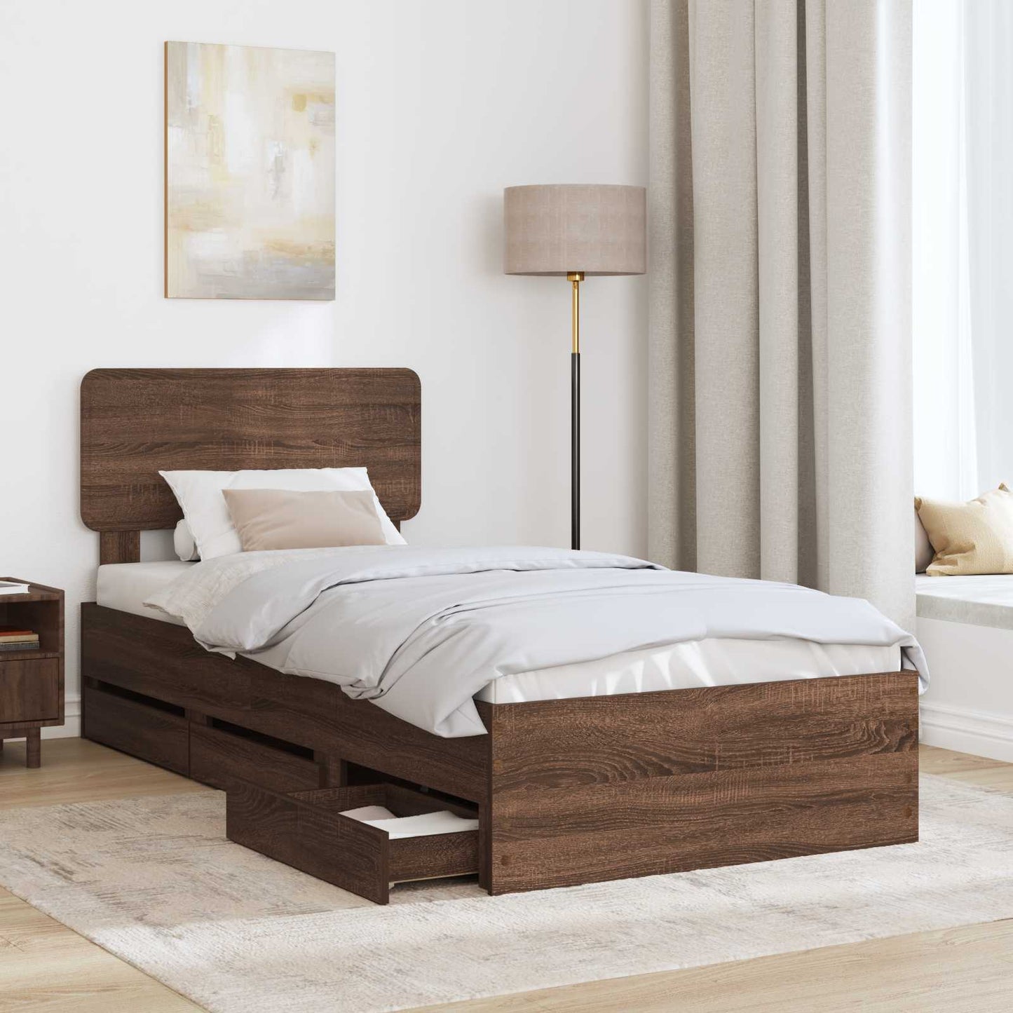 Bed Frame with Drawer Brown Oak 90 x 200 cm Engineered Wood