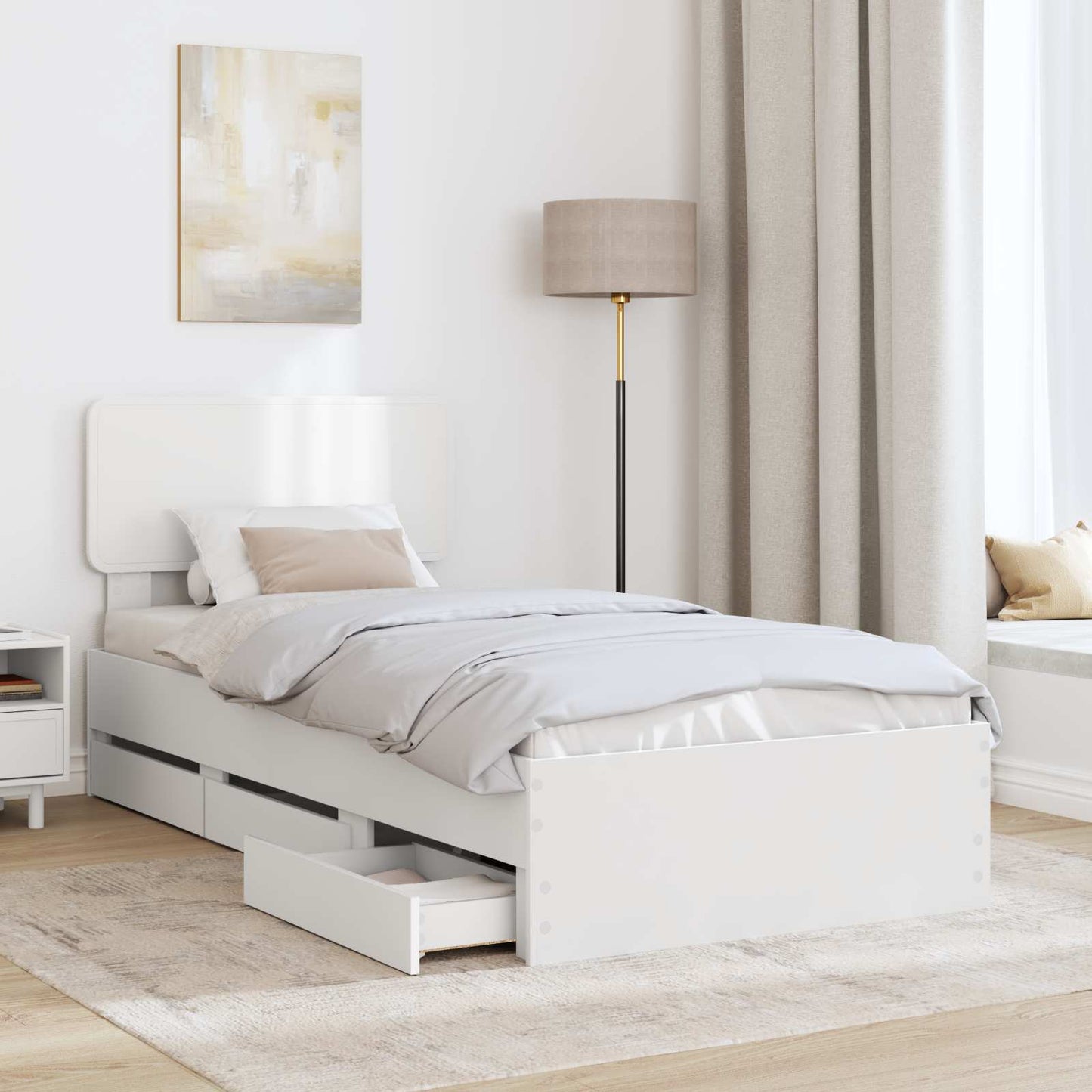 Bed Frame with Drawer White 90 x 190 cm Engineered Wood