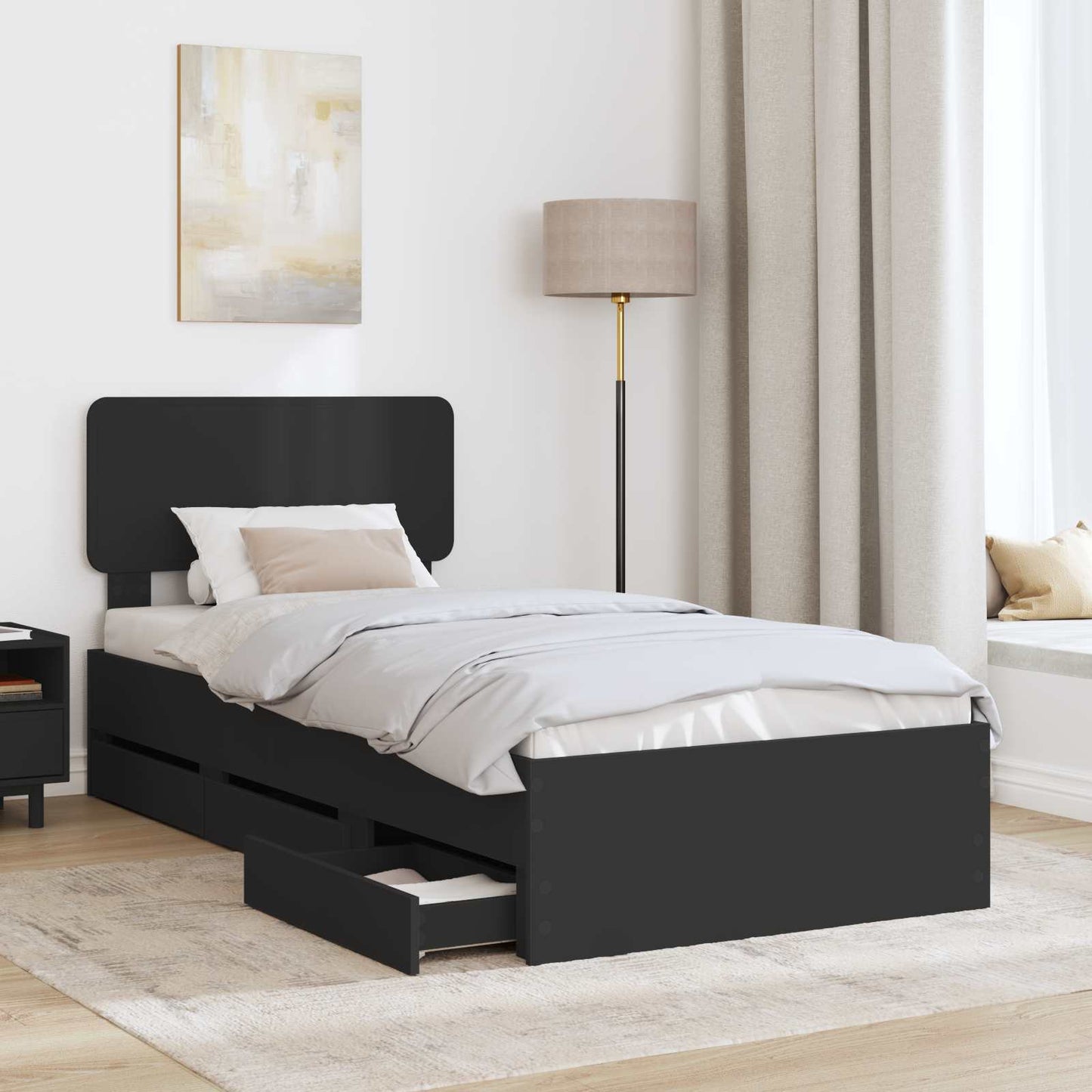 Bed Frame with Drawer Black 90 x 190 cm Engineered Wood