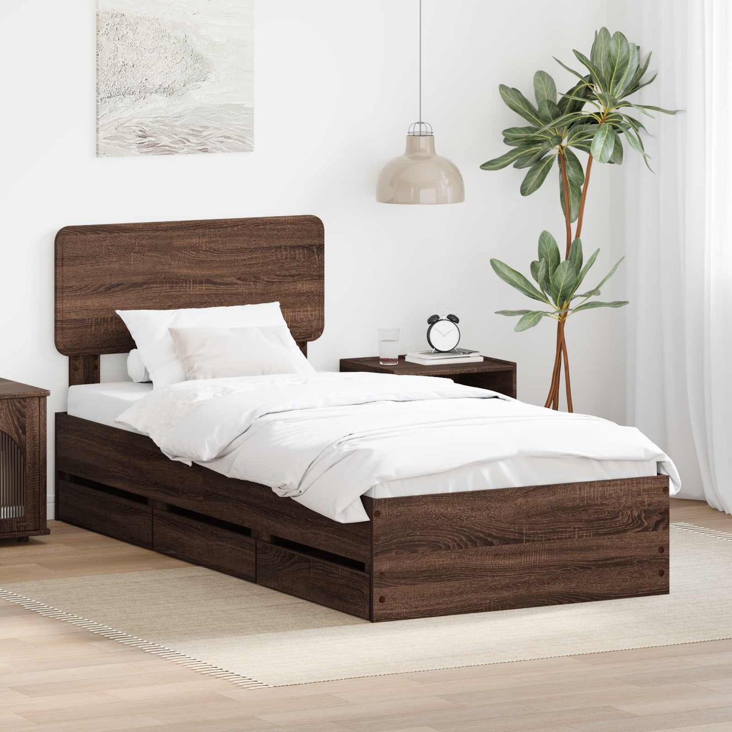 Bed Frame with Drawer Brown Oak 90 x 190 cm Engineered Wood