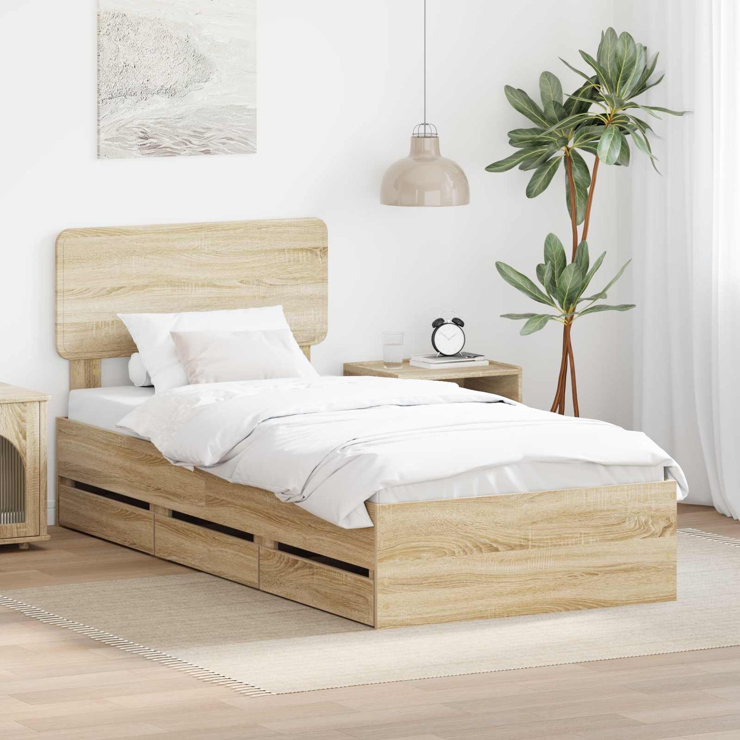 Bed Frame with Drawer Sonoma Oak 75 x 190 cm Engineered Wood