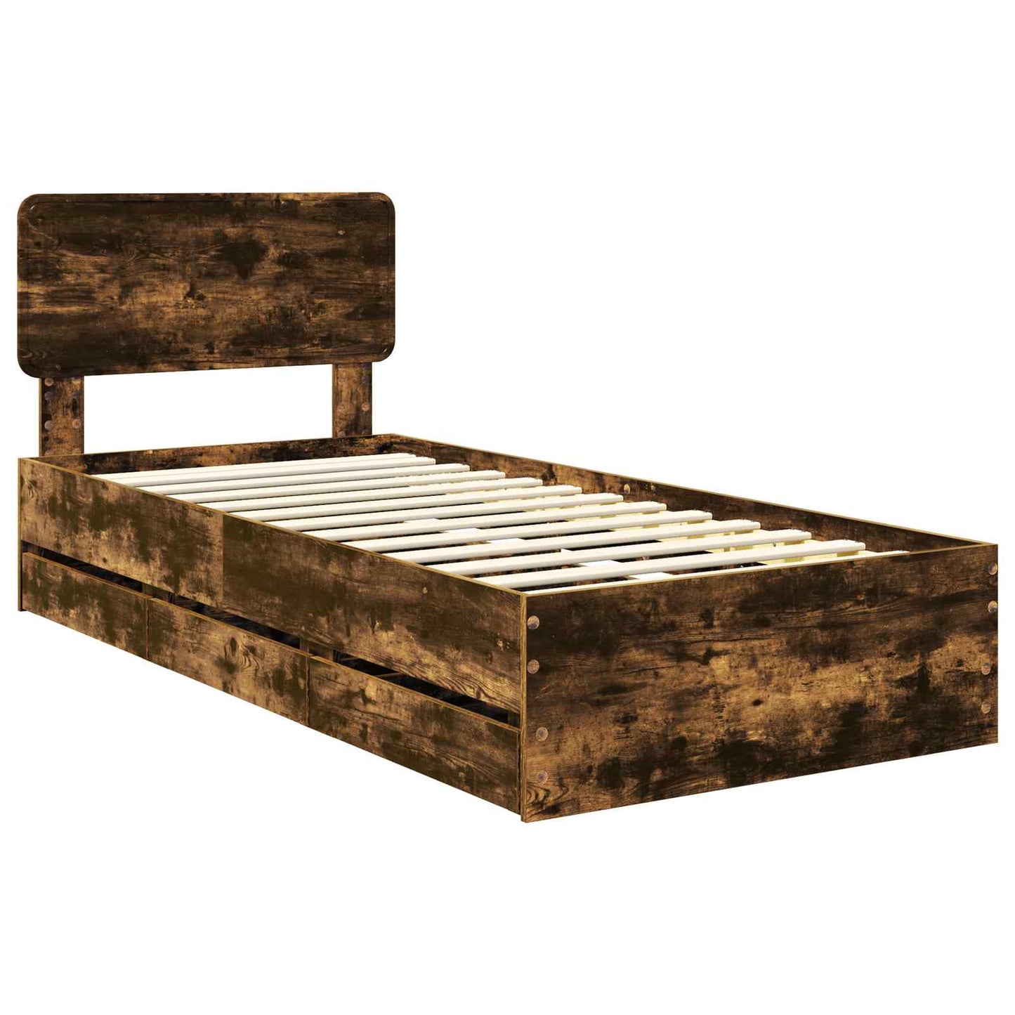 Bed Frame with Drawer Smoked Oak 75 x 190 cm Engineered Wood