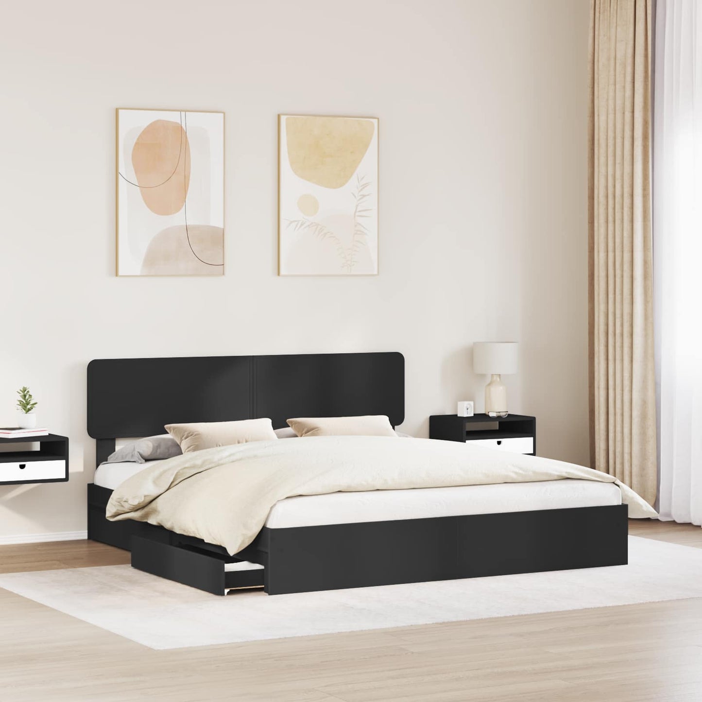Storage Bed with Headboard Black 200 x 200 cm Engineered Wood