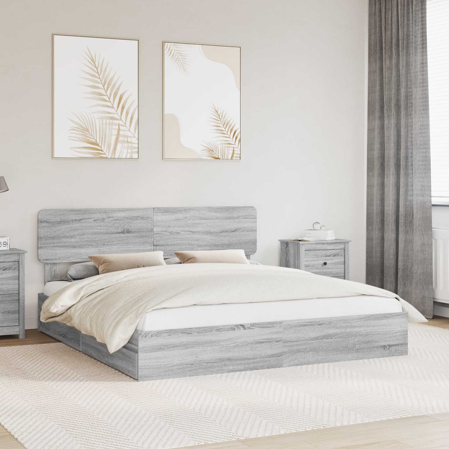 Storage Bed Grey Sonoma 180 x 200 cm Engineered Wood