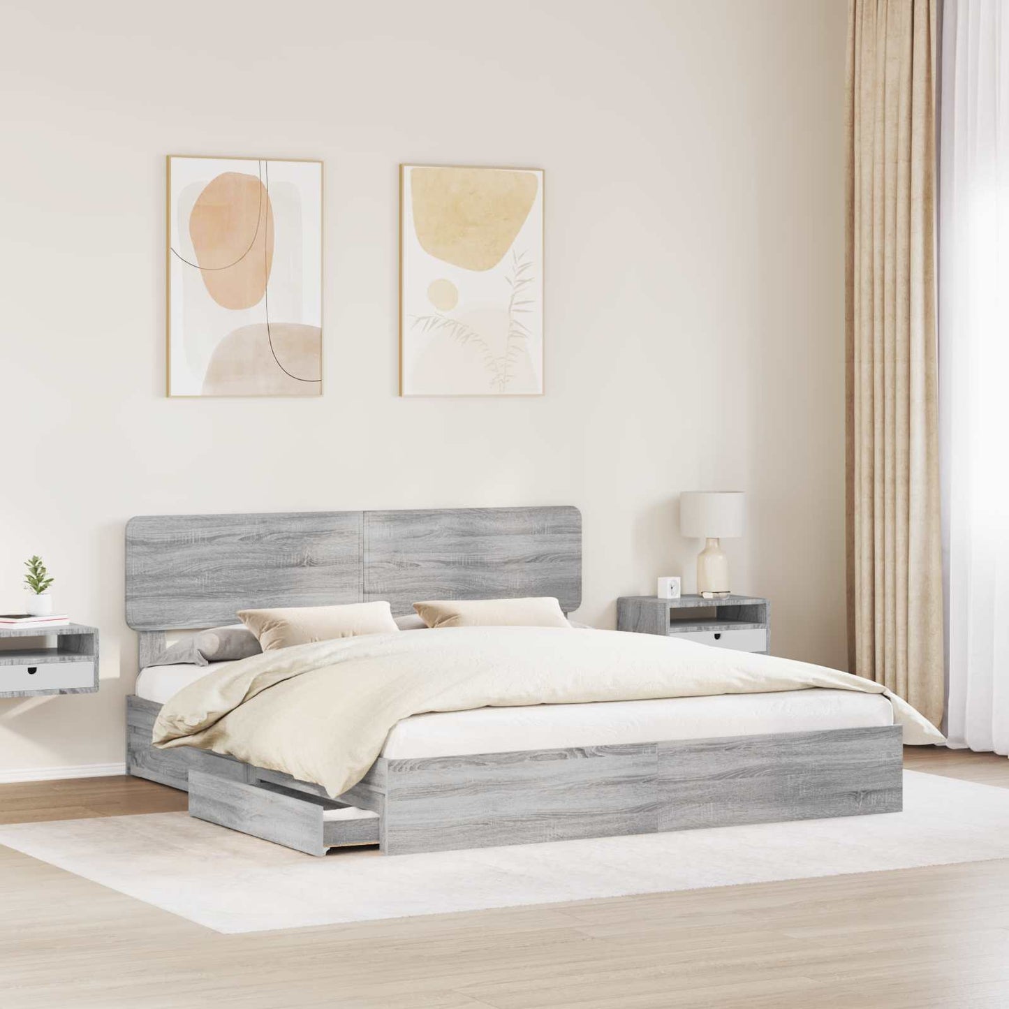 Storage Bed Grey Sonoma 180 x 200 cm Engineered Wood