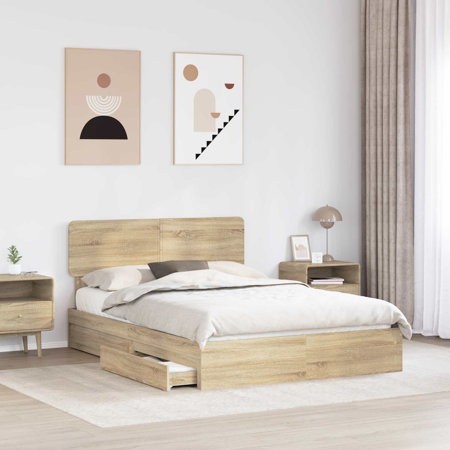 Storage Bed with Drawer Sonoma Oak 160 x 200 cm Engineered Wood