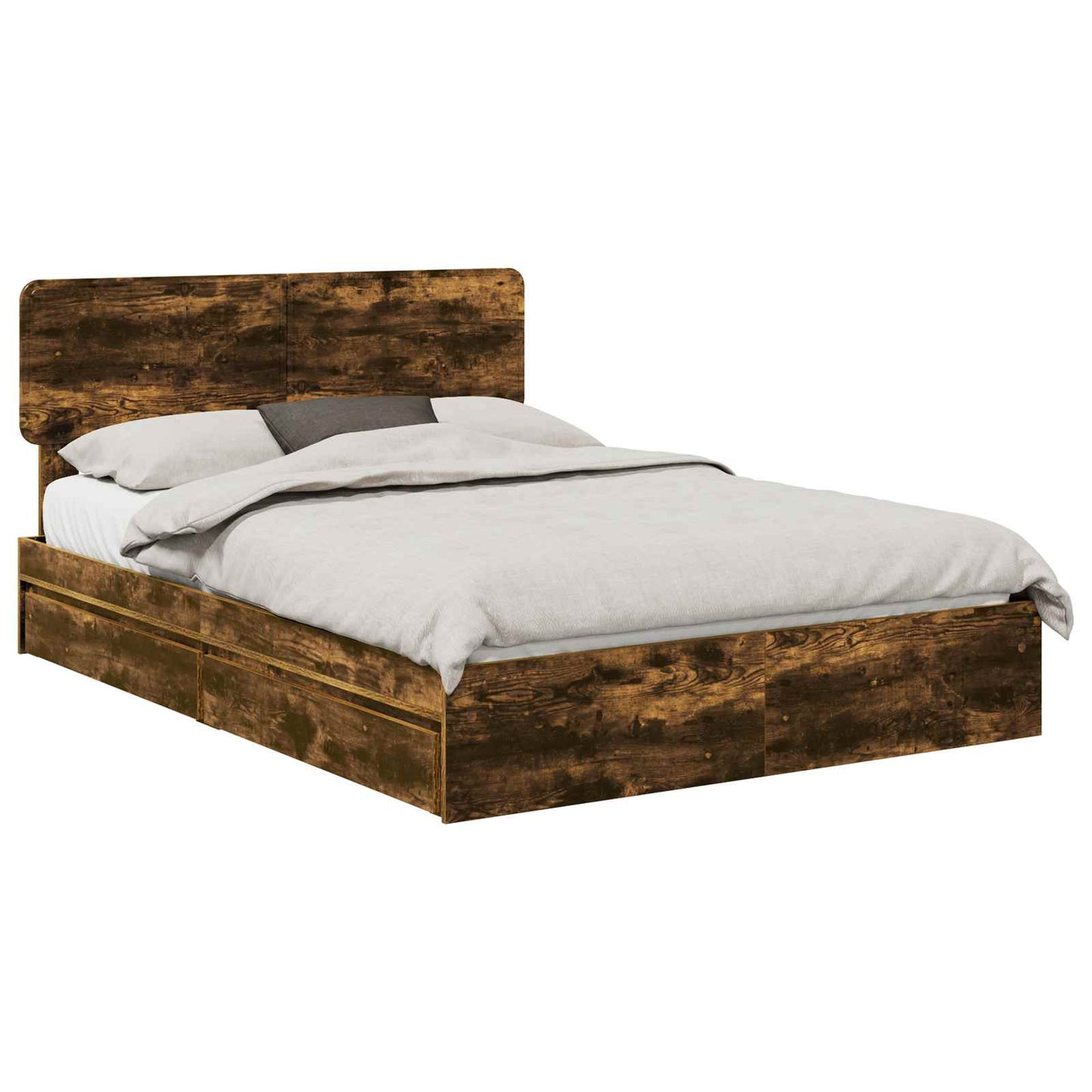 Storage Bed with Drawer Smoked Oak 160 x 200 cm Engineered Wood