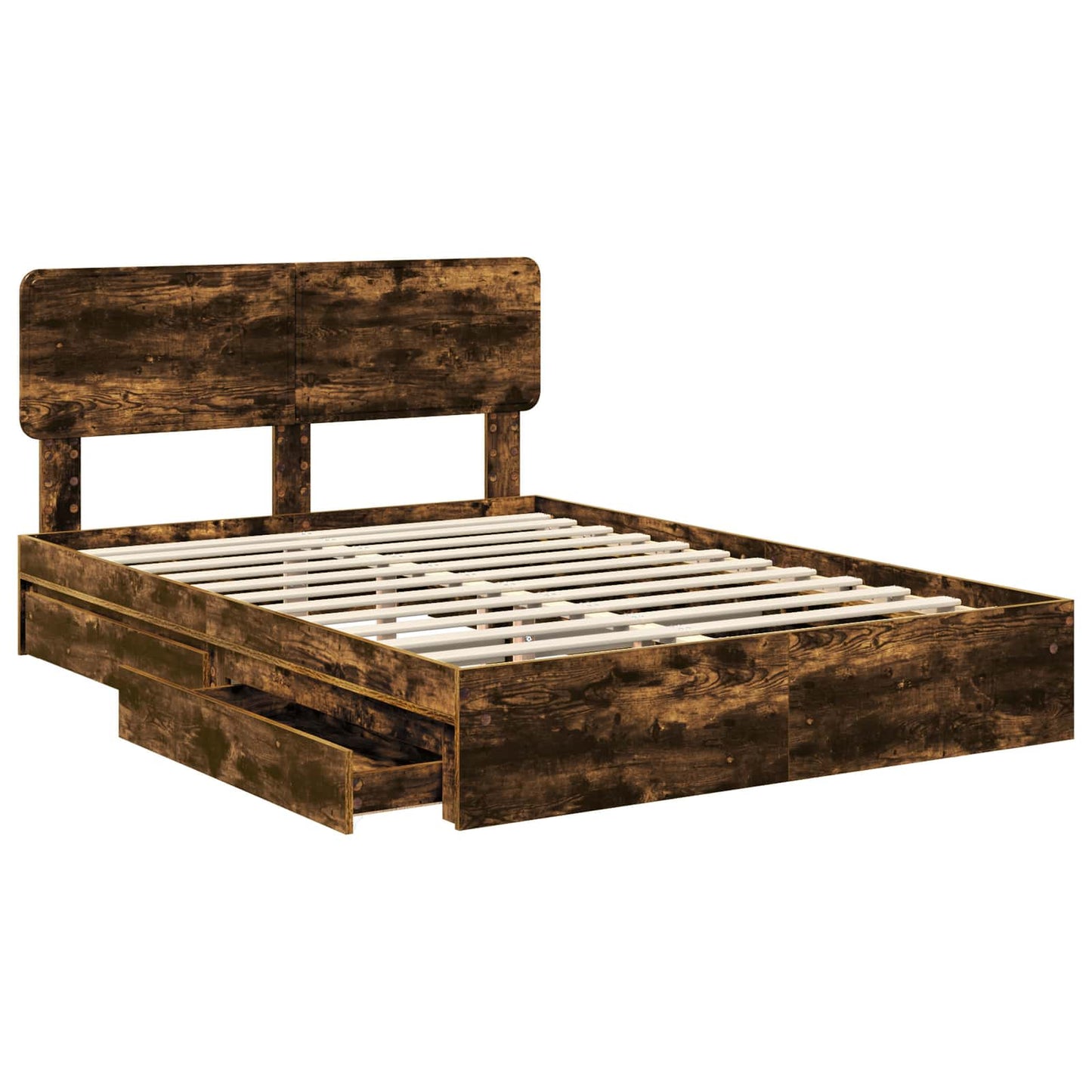 Storage Bed with Drawer Smoked Oak 160 x 200 cm Engineered Wood
