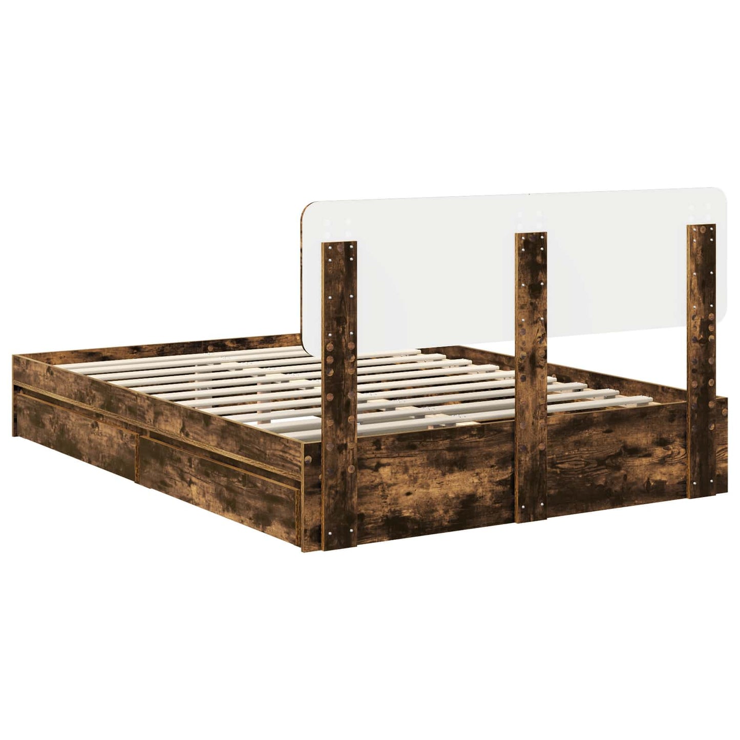 Storage Bed with Drawer Smoked Oak 160 x 200 cm Engineered Wood