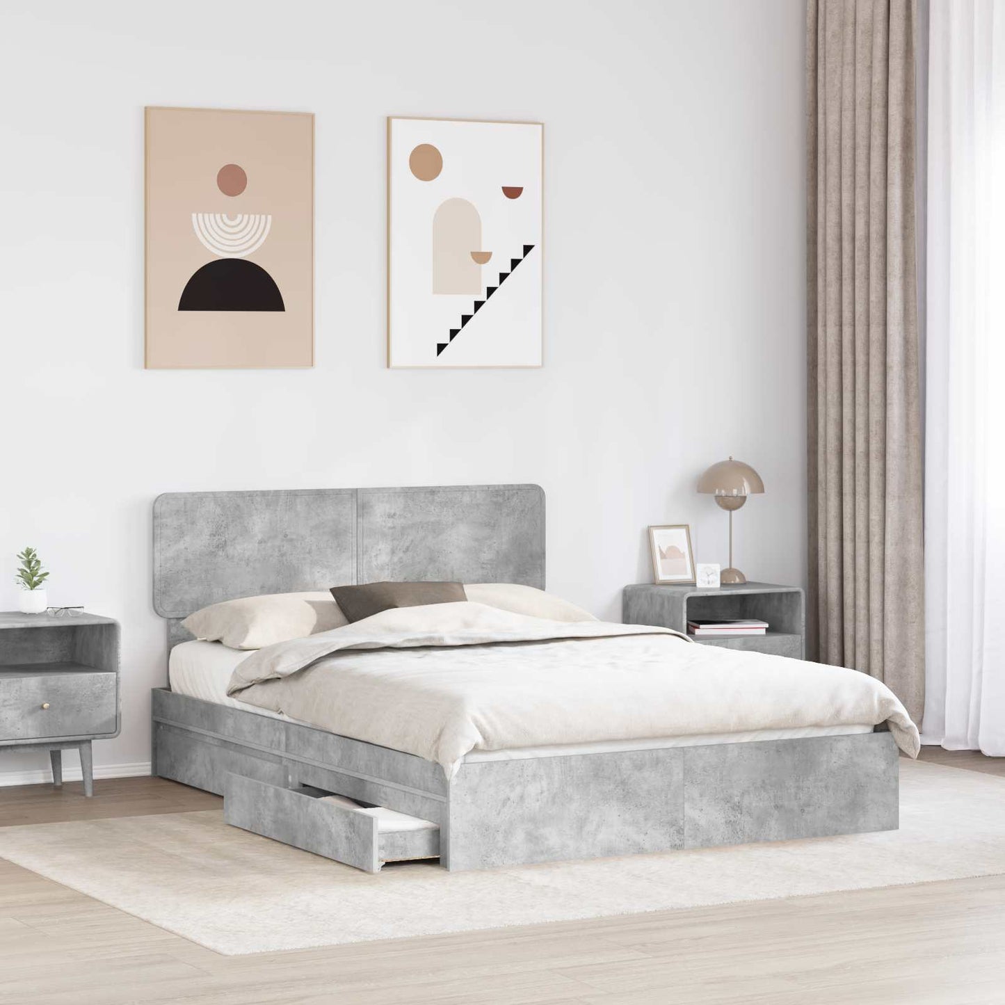Storage Bed Concrete Grey 150 x 200 cm Engineered Wood