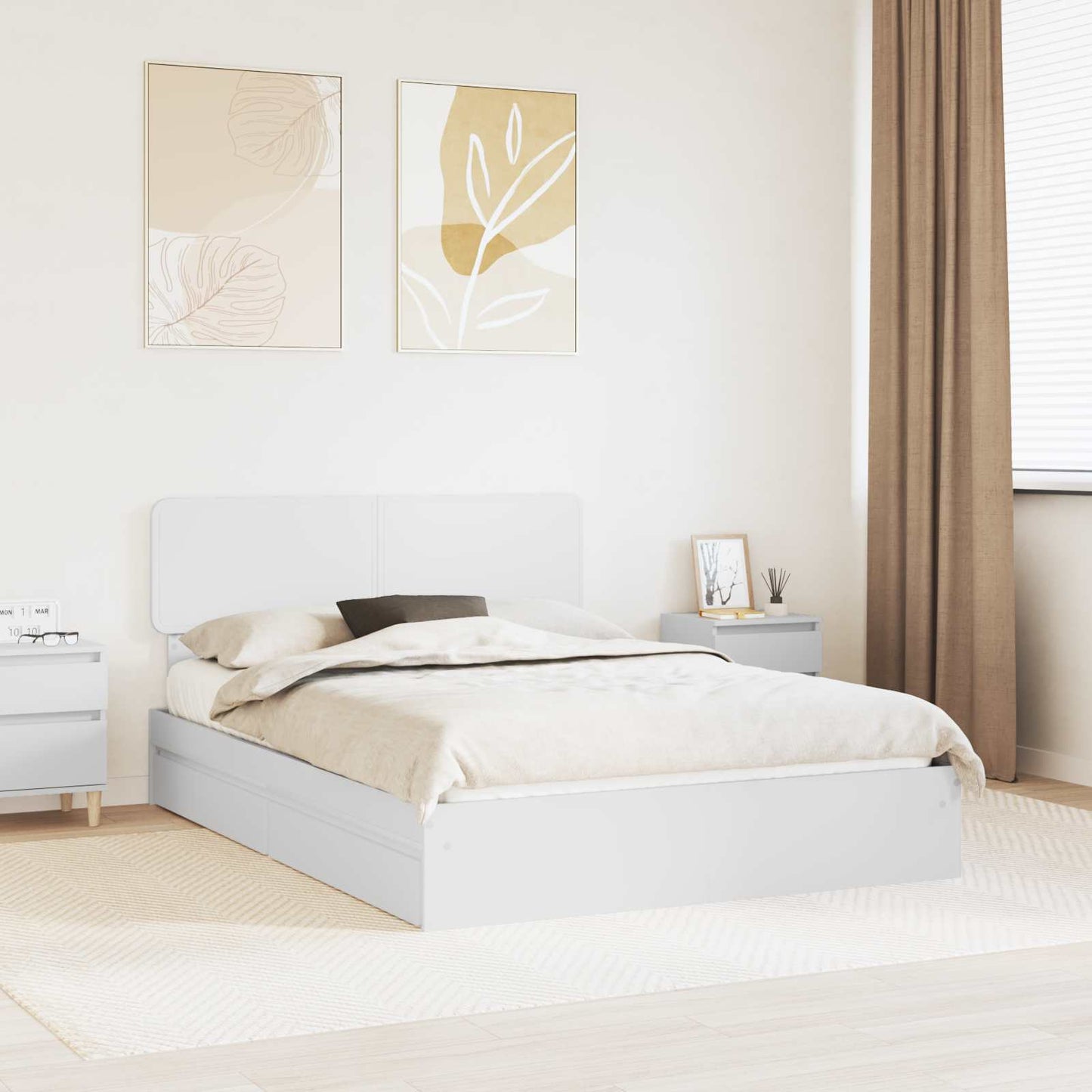 Storage Bed with Headboard White 140 x 200 cm Engineered Wood