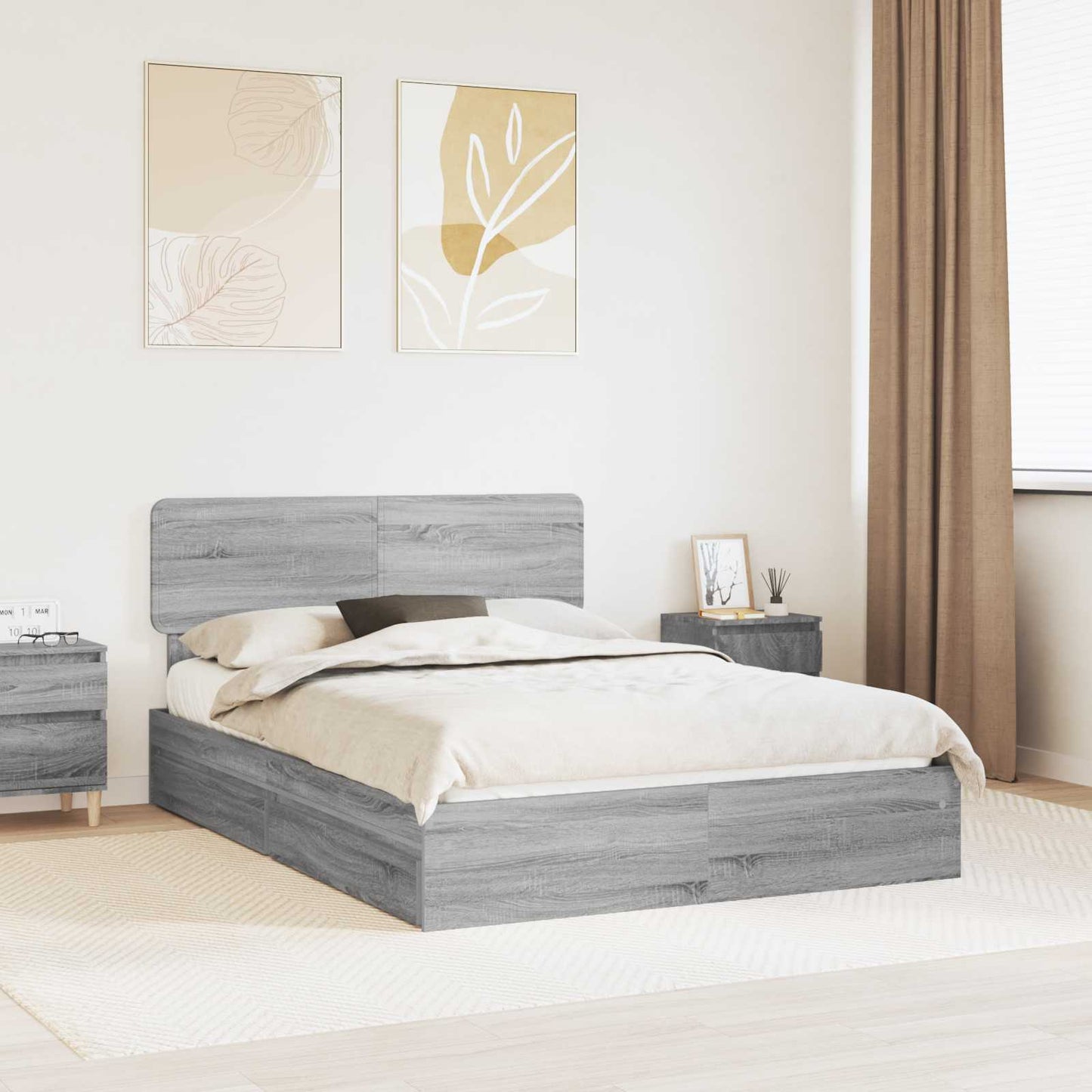 Storage Bed Grey Sonoma 140 x 200 cm Engineered Wood