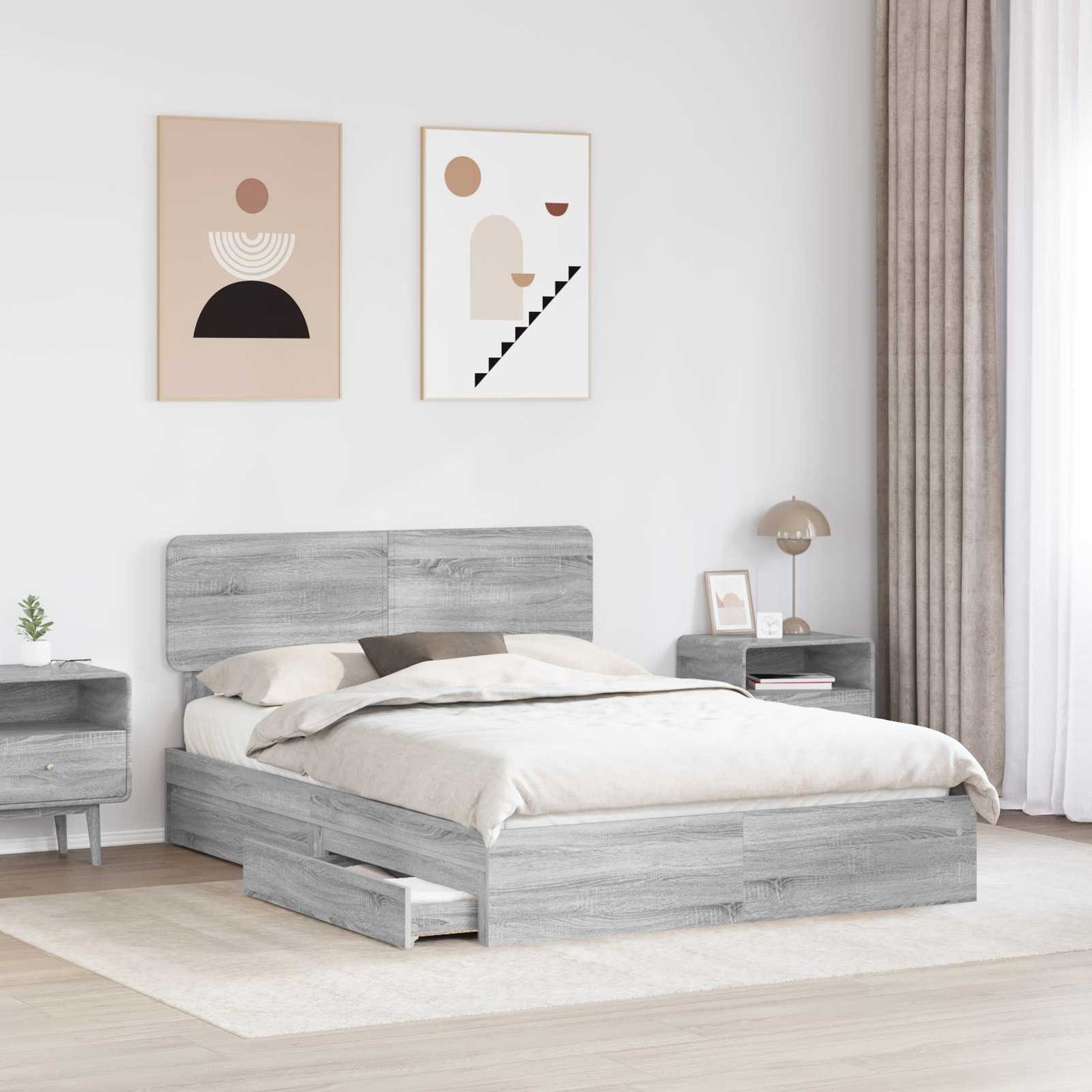 Storage Bed Grey Sonoma 140 x 200 cm Engineered Wood