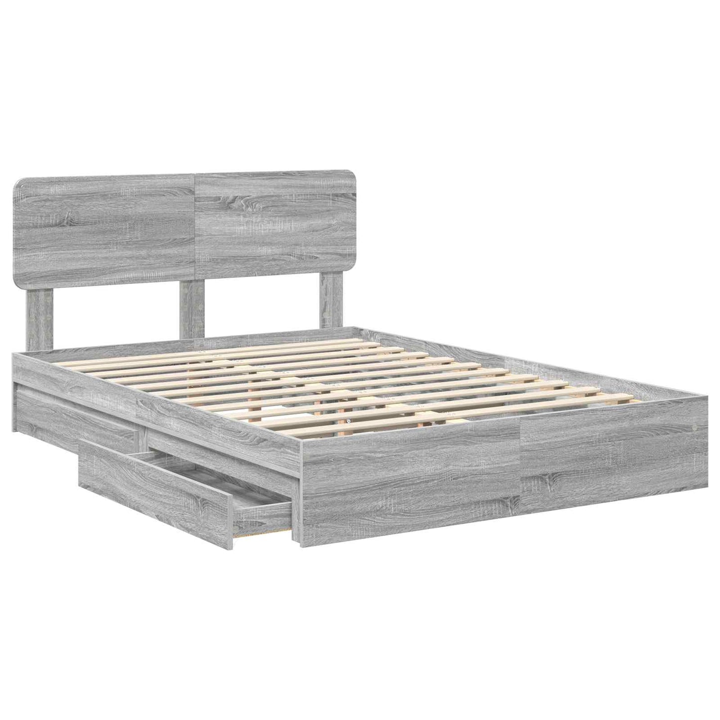 Storage Bed Grey Sonoma 140 x 200 cm Engineered Wood