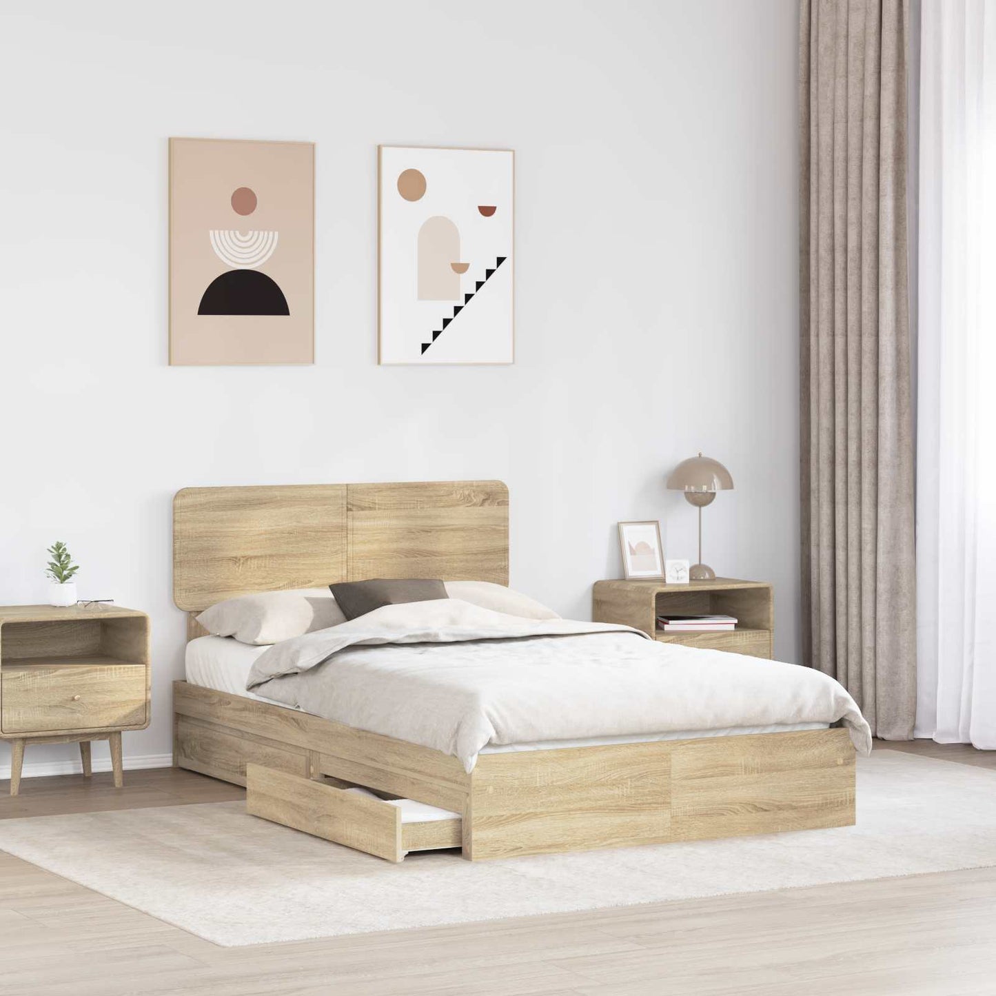 Storage Bed with Drawer Sonoma Oak 135 x 190 cm Engineered Wood