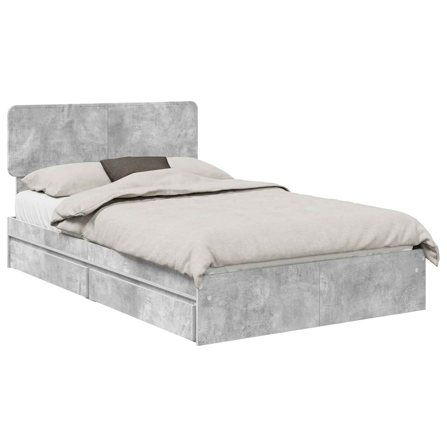 Storage Bed Concrete Grey 135 x 190 cm Engineered Wood