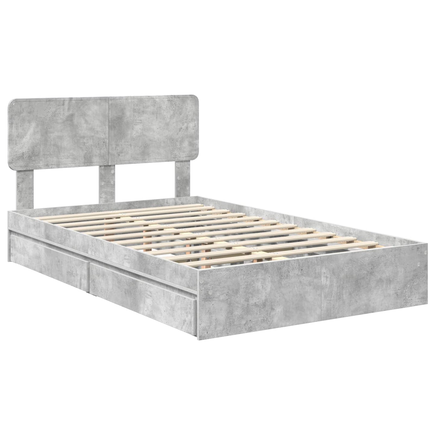 Storage Bed Concrete Grey 135 x 190 cm Engineered Wood