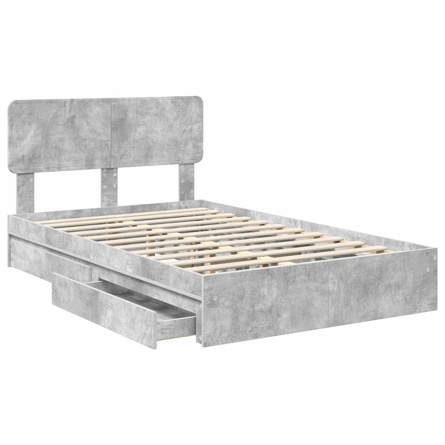 Storage Bed Concrete Grey 135 x 190 cm Engineered Wood