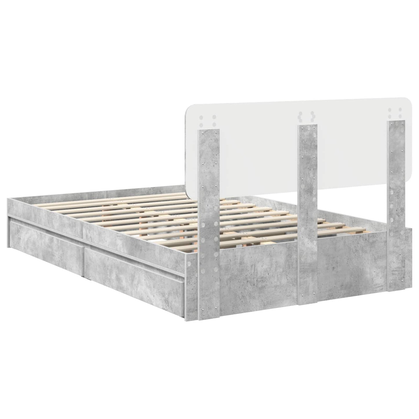 Storage Bed Concrete Grey 135 x 190 cm Engineered Wood