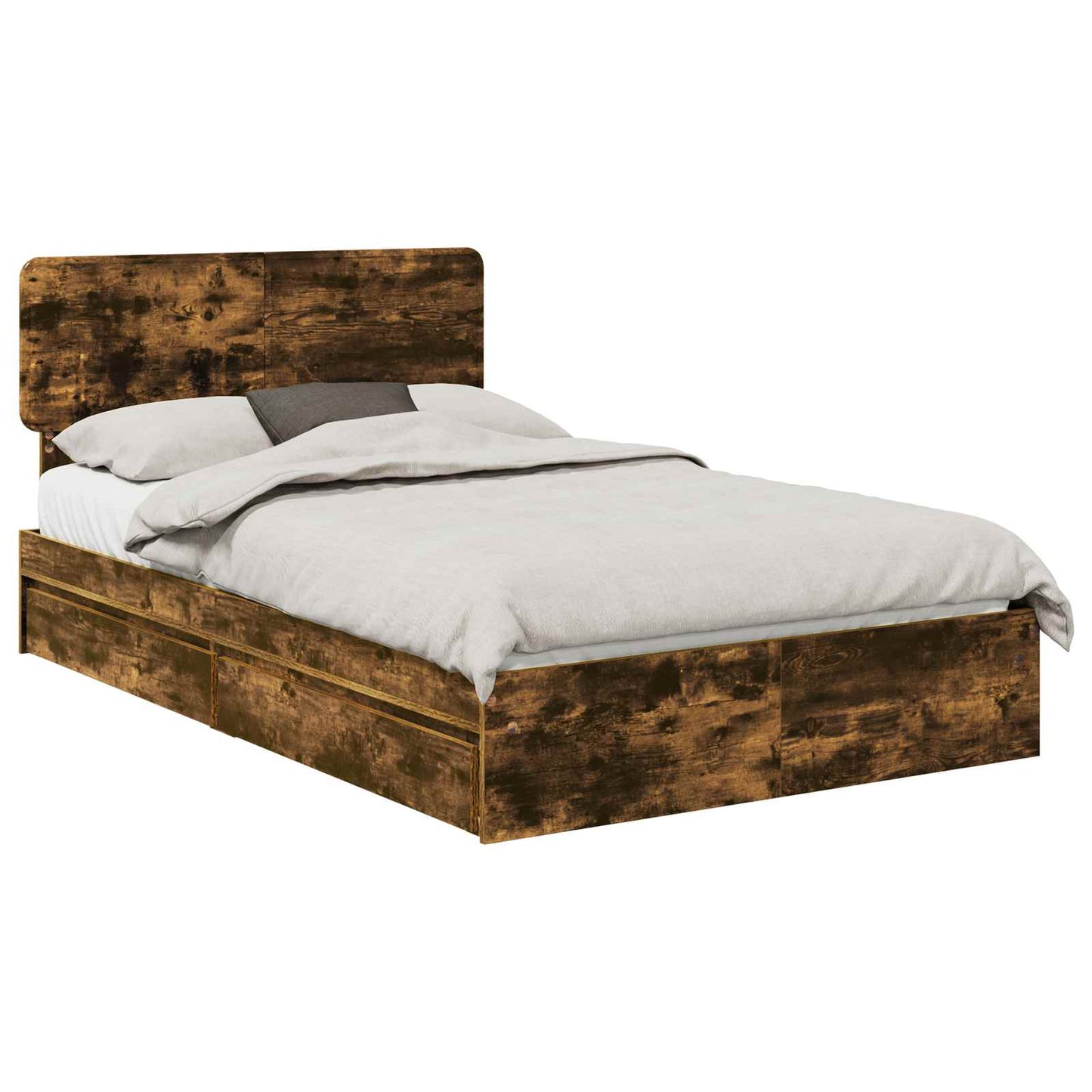 Storage Bed with Drawer Smoked Oak 135 x 190 cm Engineered Wood