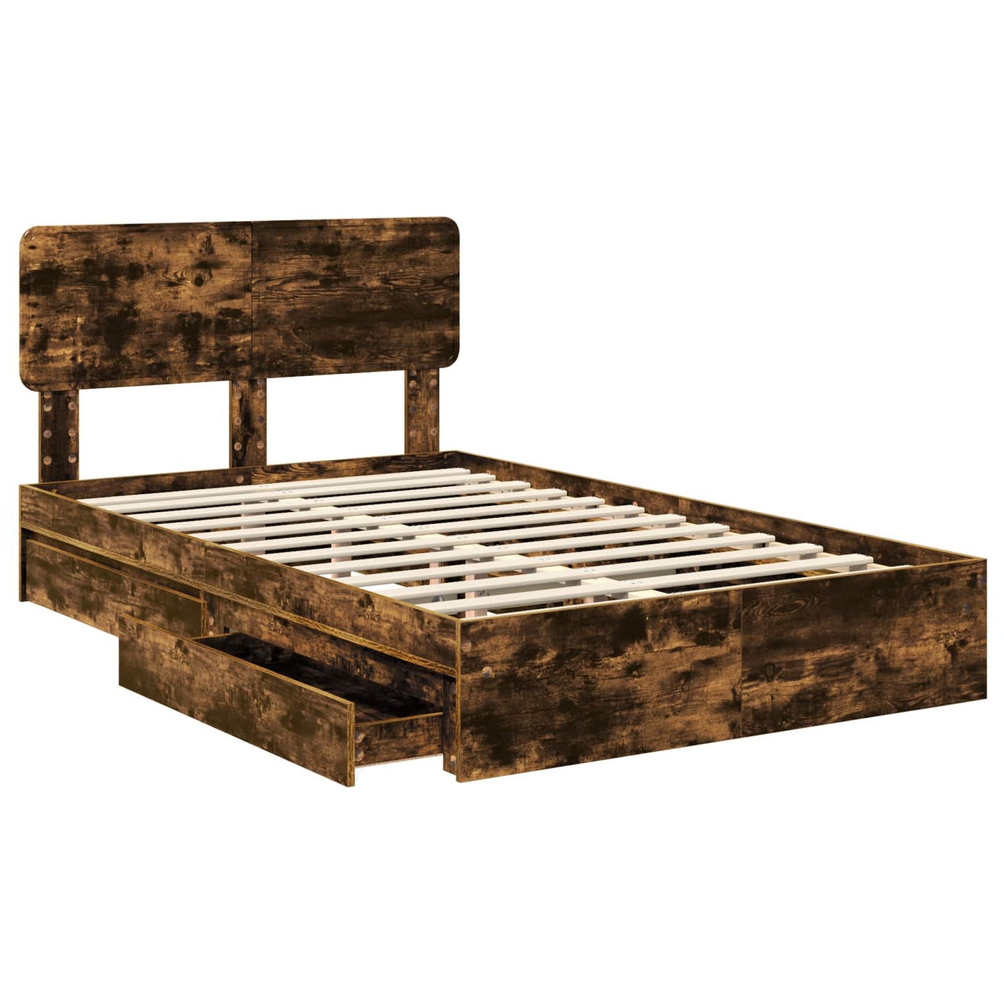 Storage Bed with Drawer Smoked Oak 135 x 190 cm Engineered Wood