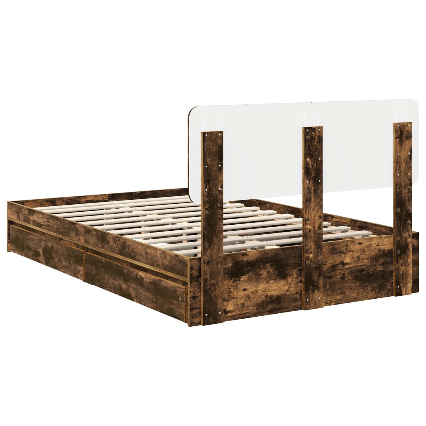 Storage Bed with Drawer Smoked Oak 135 x 190 cm Engineered Wood