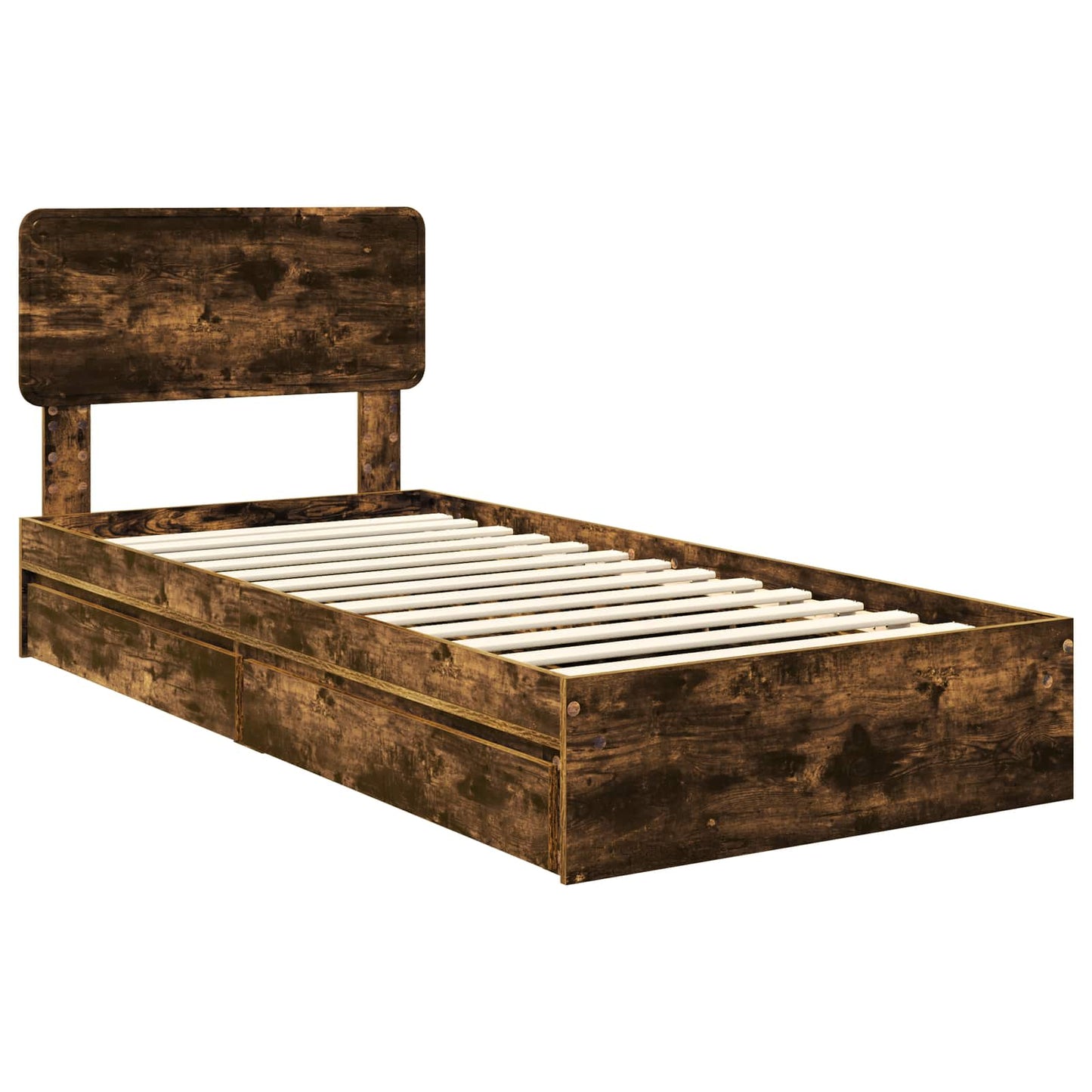 Storage Bed with Drawer Smoked Oak 100 x 200 cm Engineered Wood