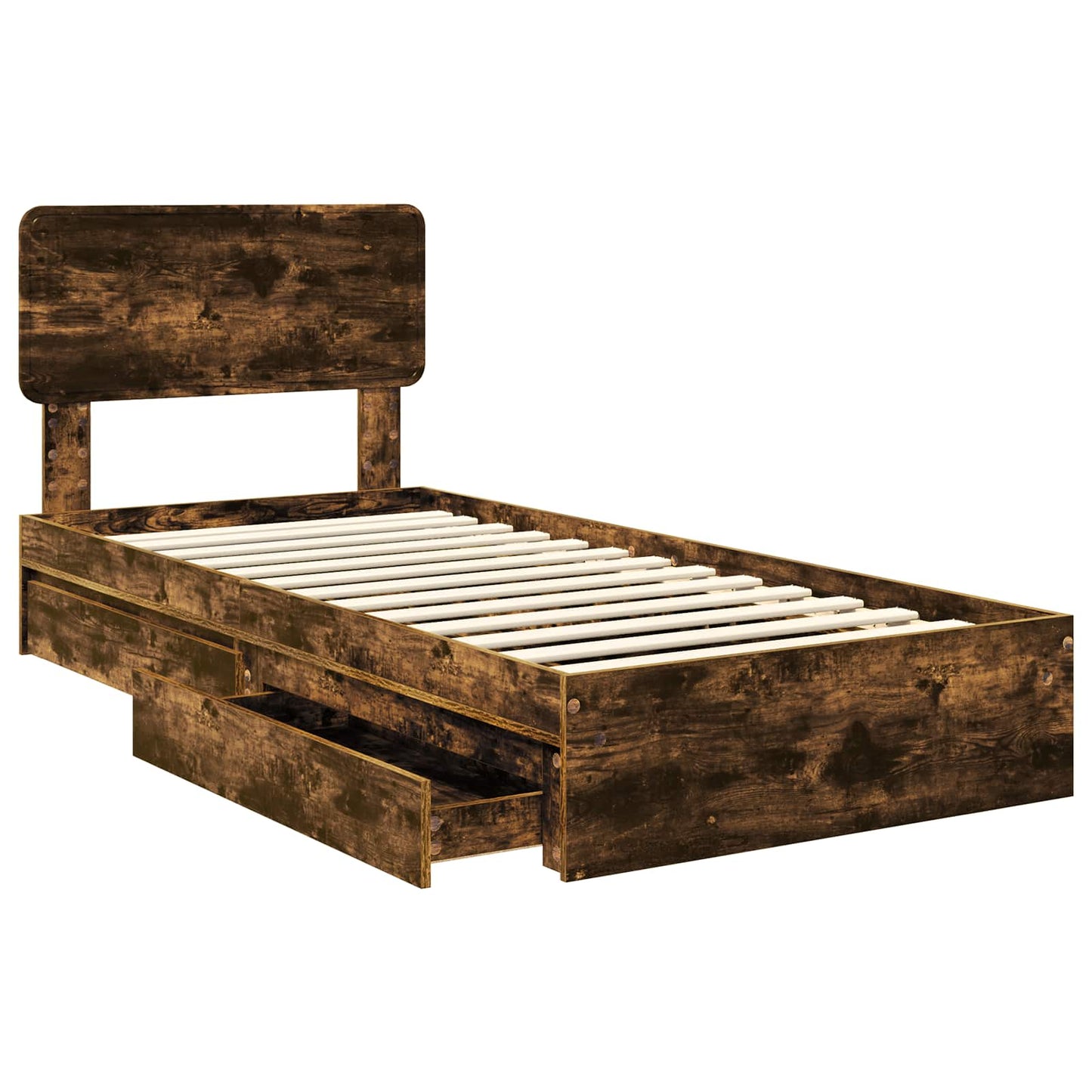 Storage Bed with Drawer Smoked Oak 100 x 200 cm Engineered Wood