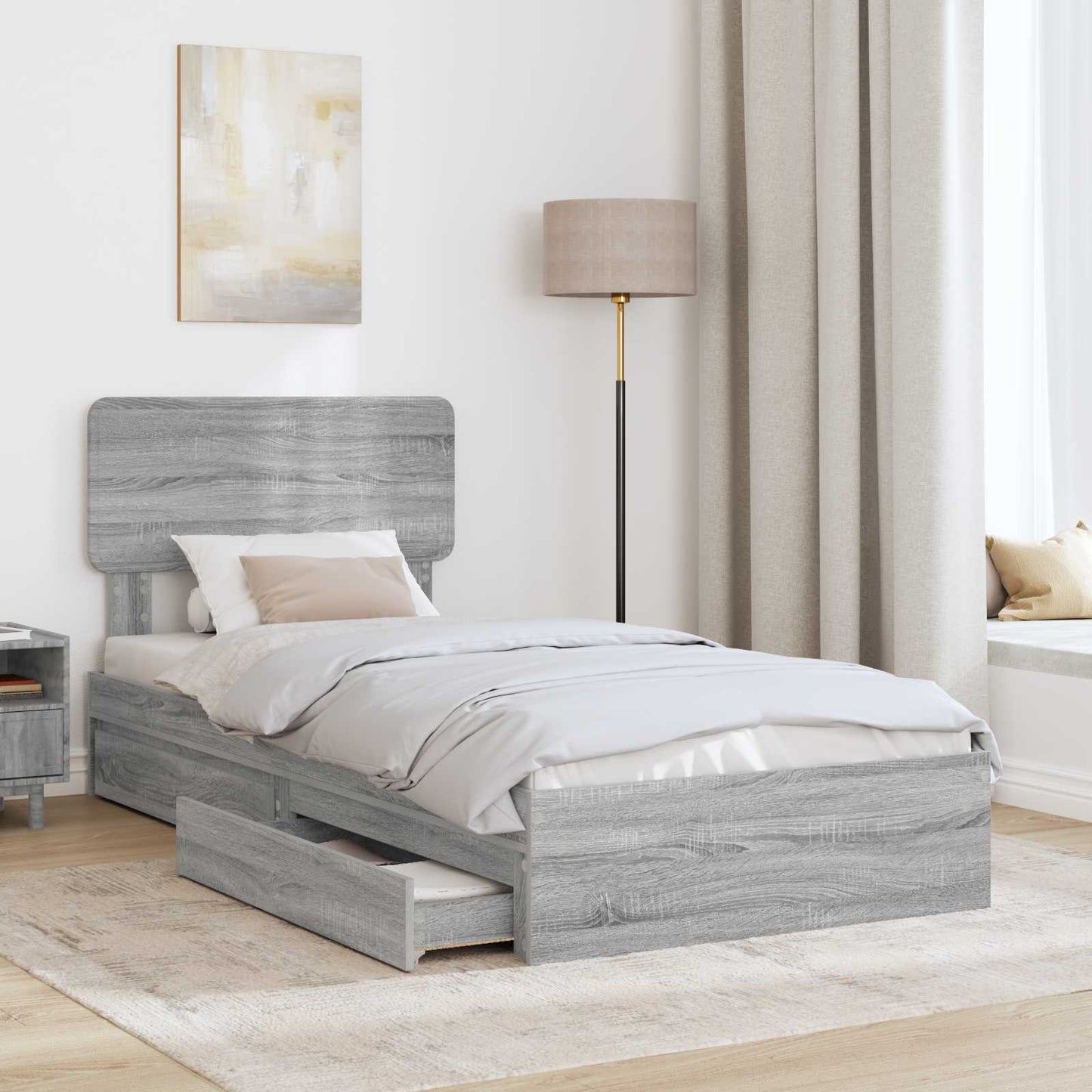 Storage Bed Grey Sonoma 100 x 200 cm Engineered Wood
