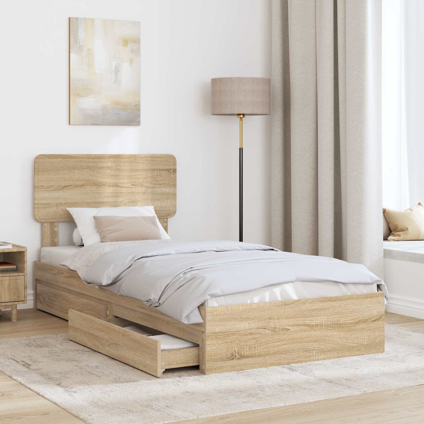 Storage Bed with Drawer Sonoma Oak 90 x 200 cm Engineered Wood