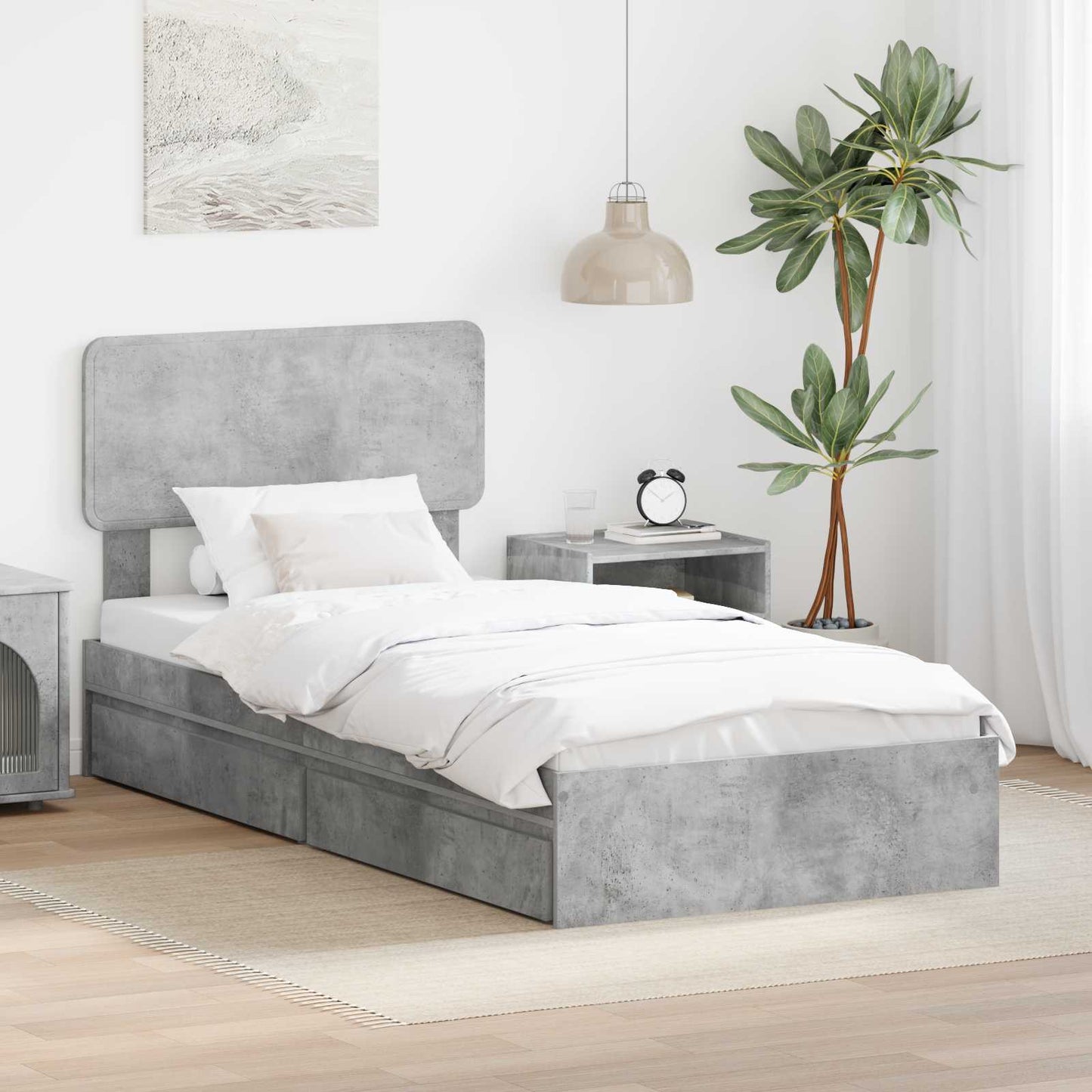Storage Bed Concrete Grey 90 x 190 cm Engineered Wood