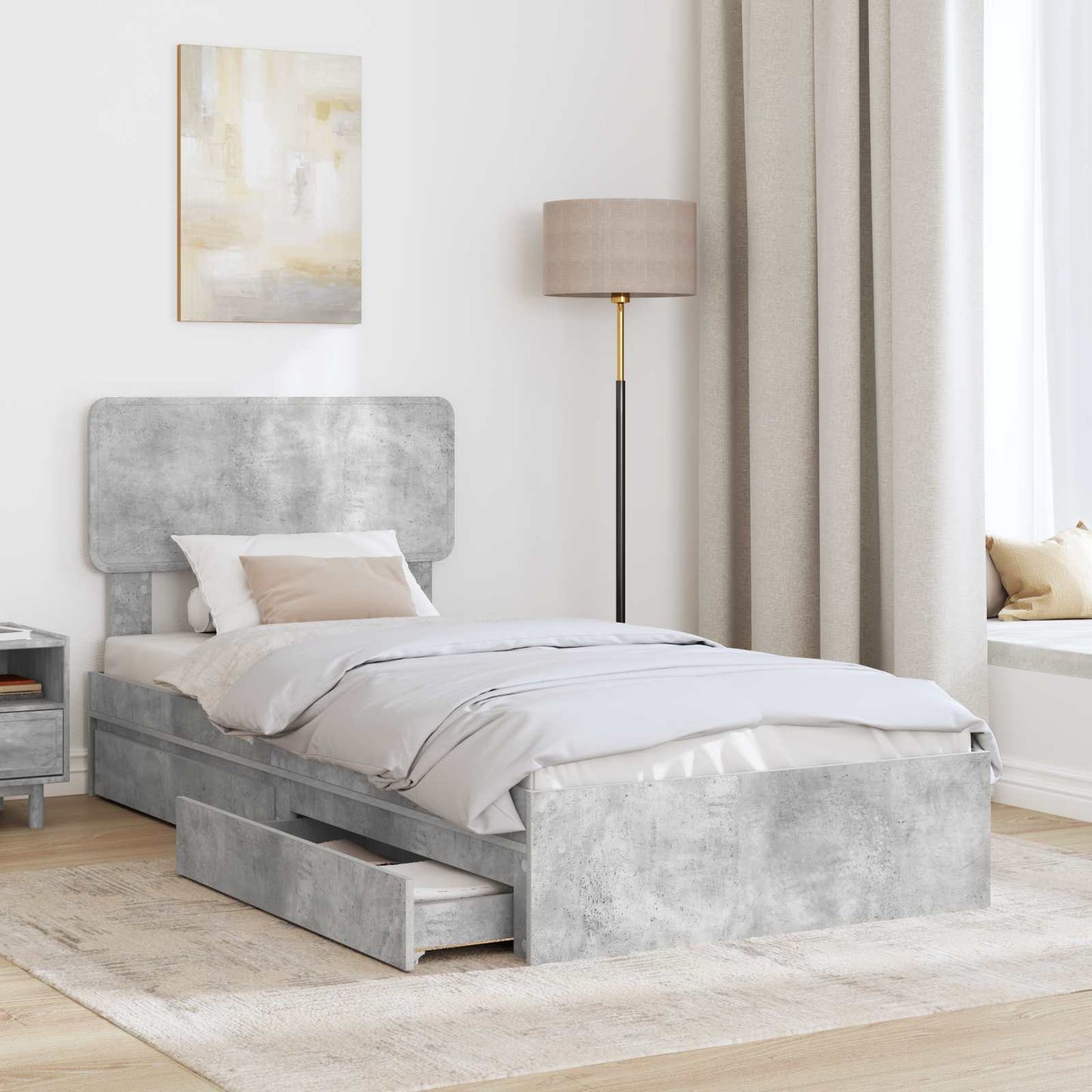 Storage Bed Concrete Grey 90 x 190 cm Engineered Wood